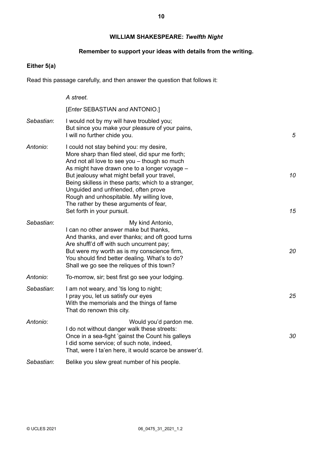 Cambridge IGCSE English - Literature in English 0475 2021 May/June Paper 3 · Variant 1 question paper, page 10 of 12