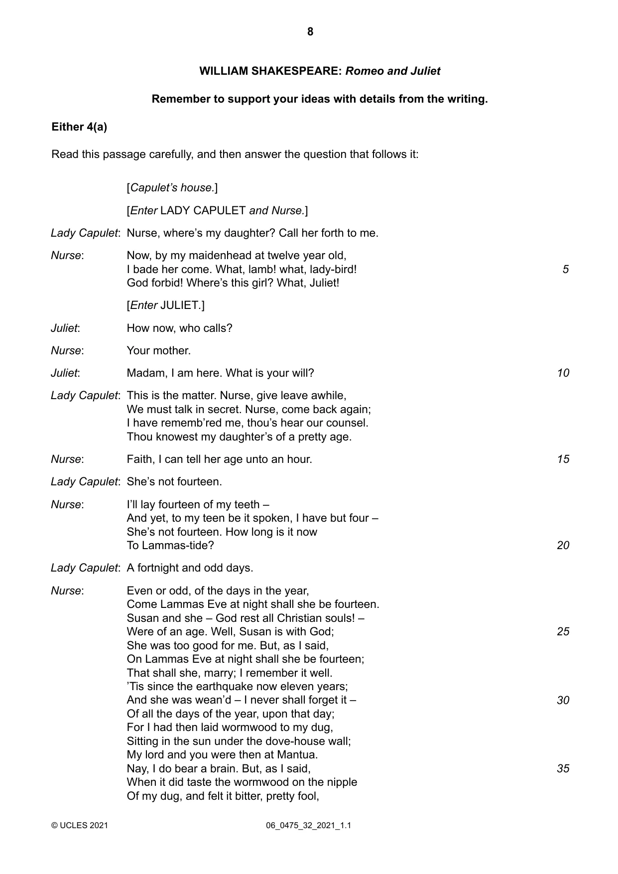 Cambridge IGCSE English - Literature in English 0475 2021 May/June Paper 3 · Variant 2 question paper, page 8 of 12