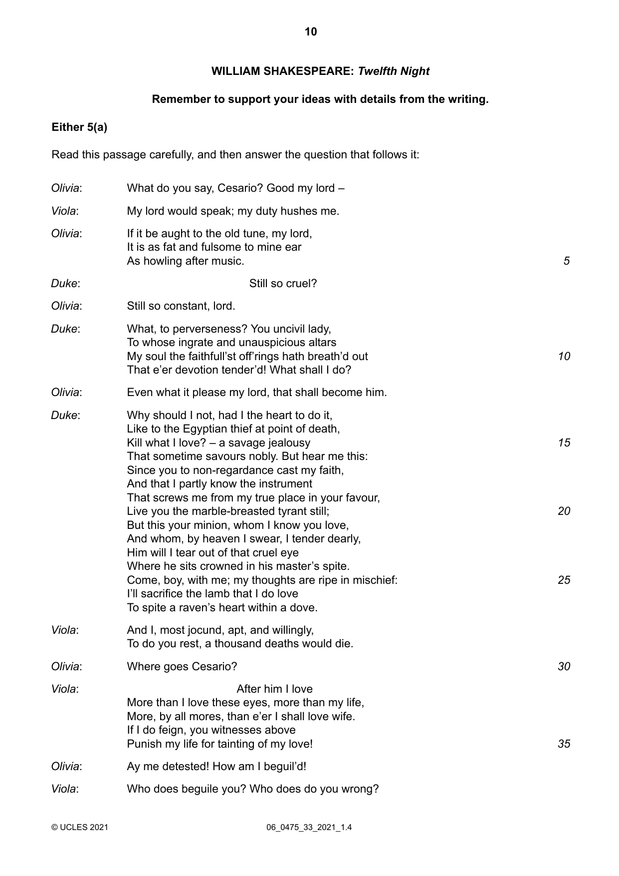 Cambridge IGCSE English - Literature in English 0475 2021 May/June Paper 3 · Variant 3 question paper, page 10 of 12
