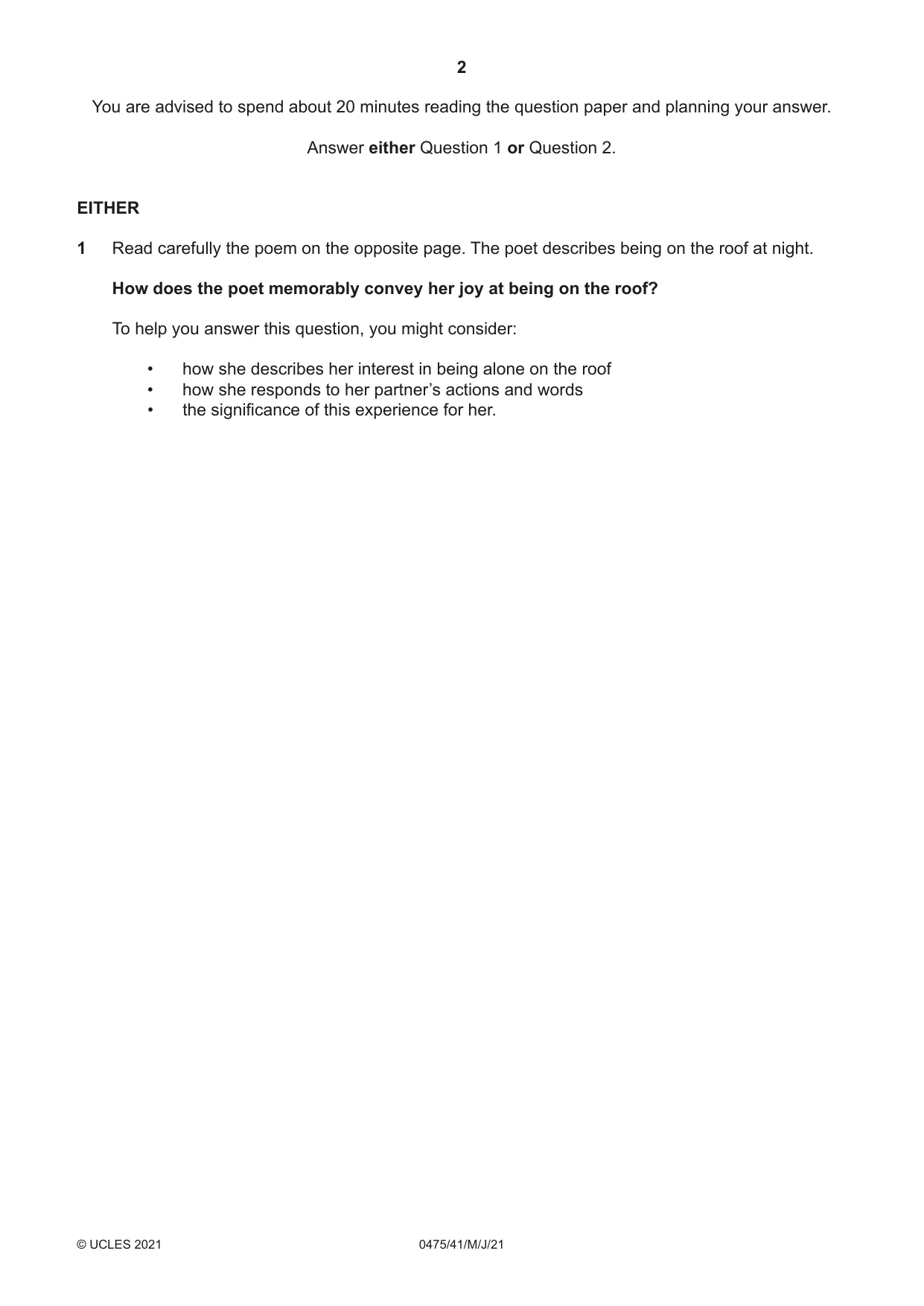 Cambridge IGCSE English - Literature in English 0475 2021 May/June Paper 4 · Variant 1 question paper, page 2 of 8