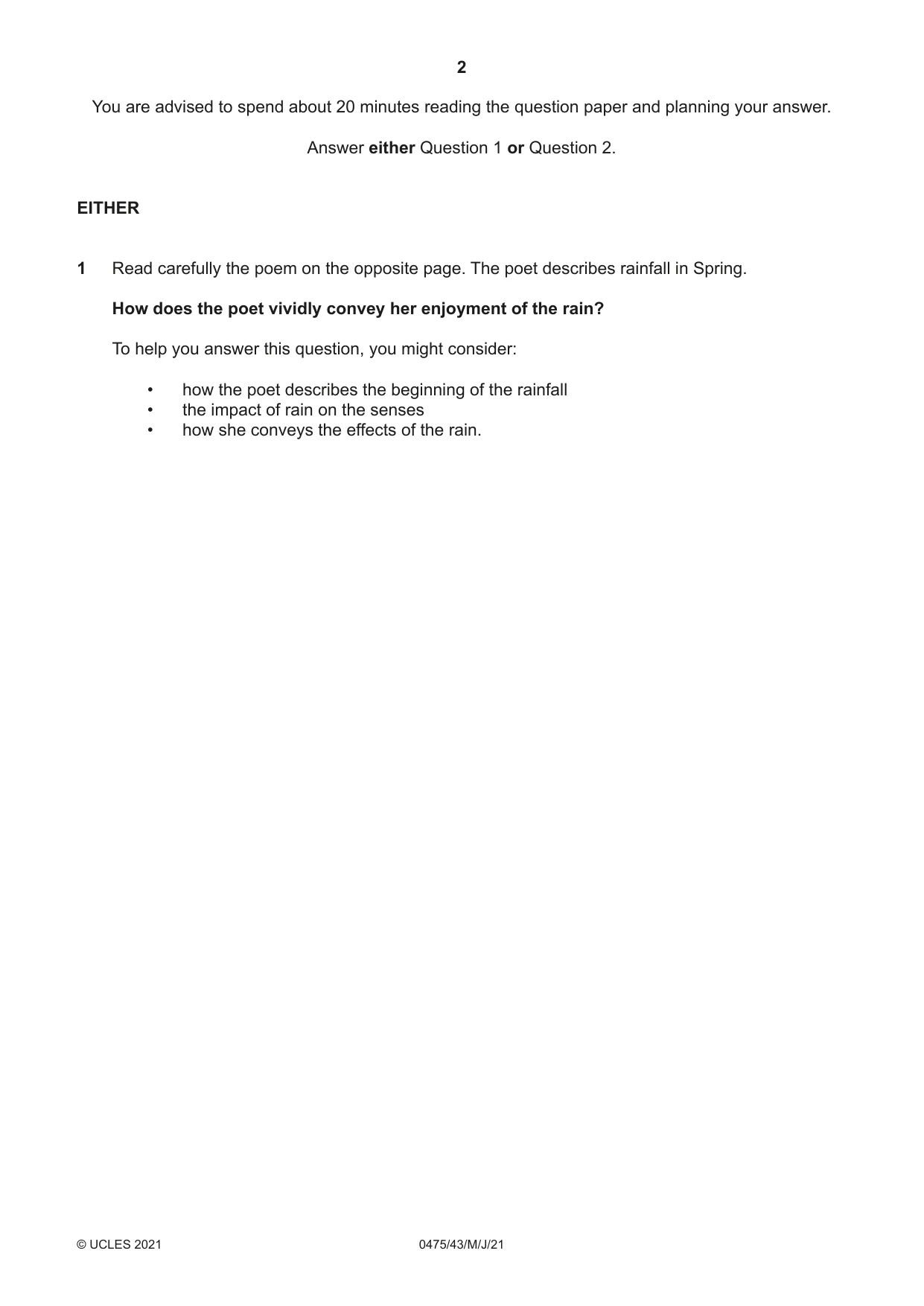 Cambridge IGCSE English - Literature in English 0475 2021 May/June Paper 4 · Variant 3 question paper, page 2 of 8