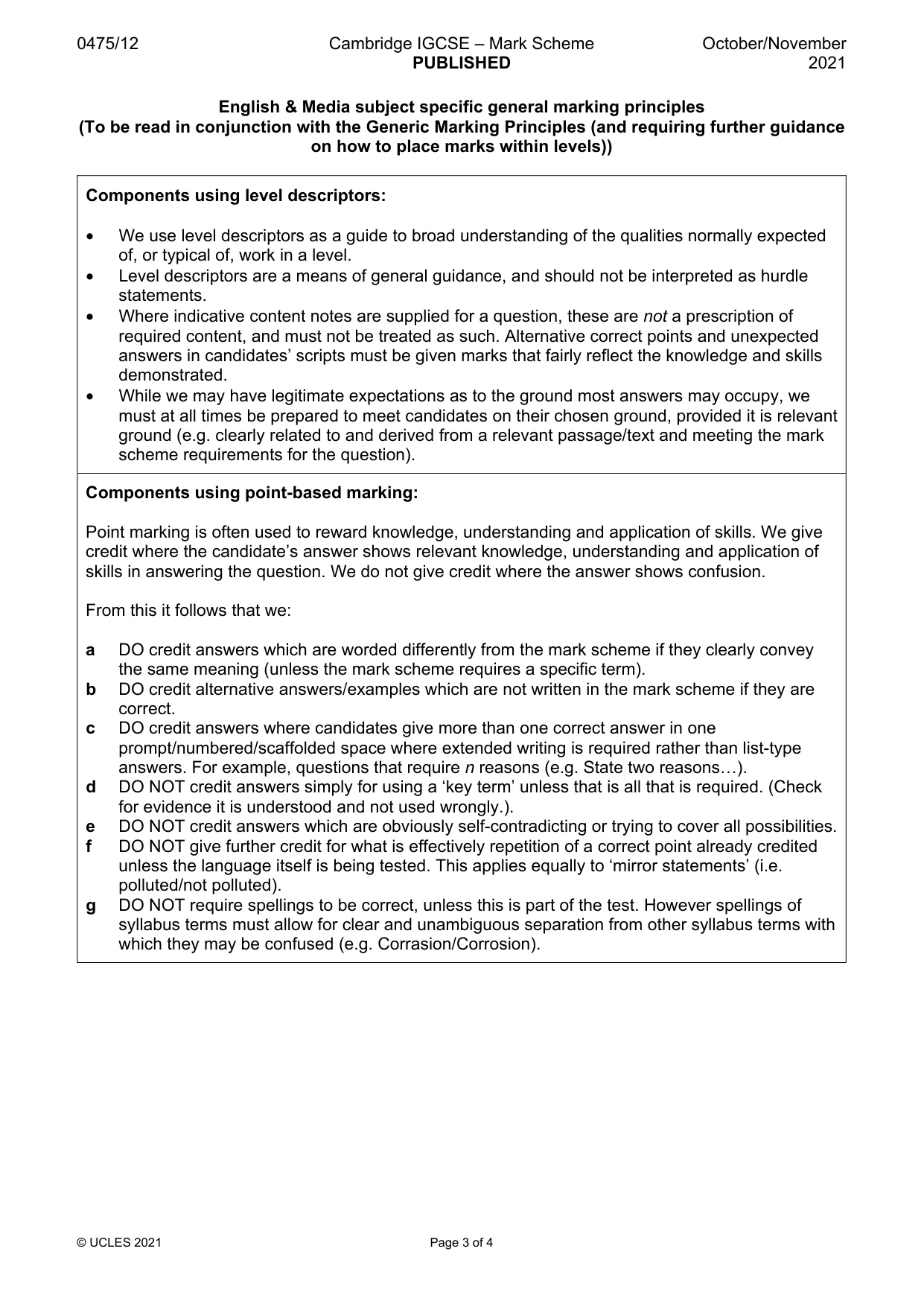 Mark scheme, page 3 of 4