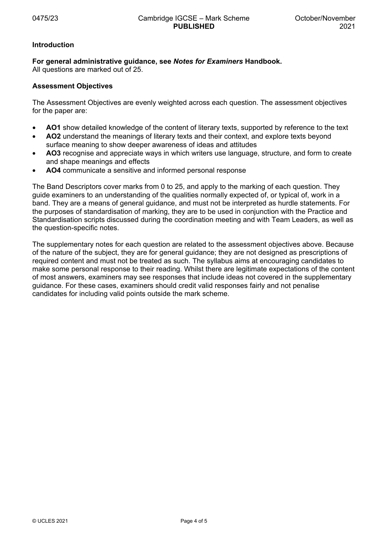 Mark scheme, page 4 of 5