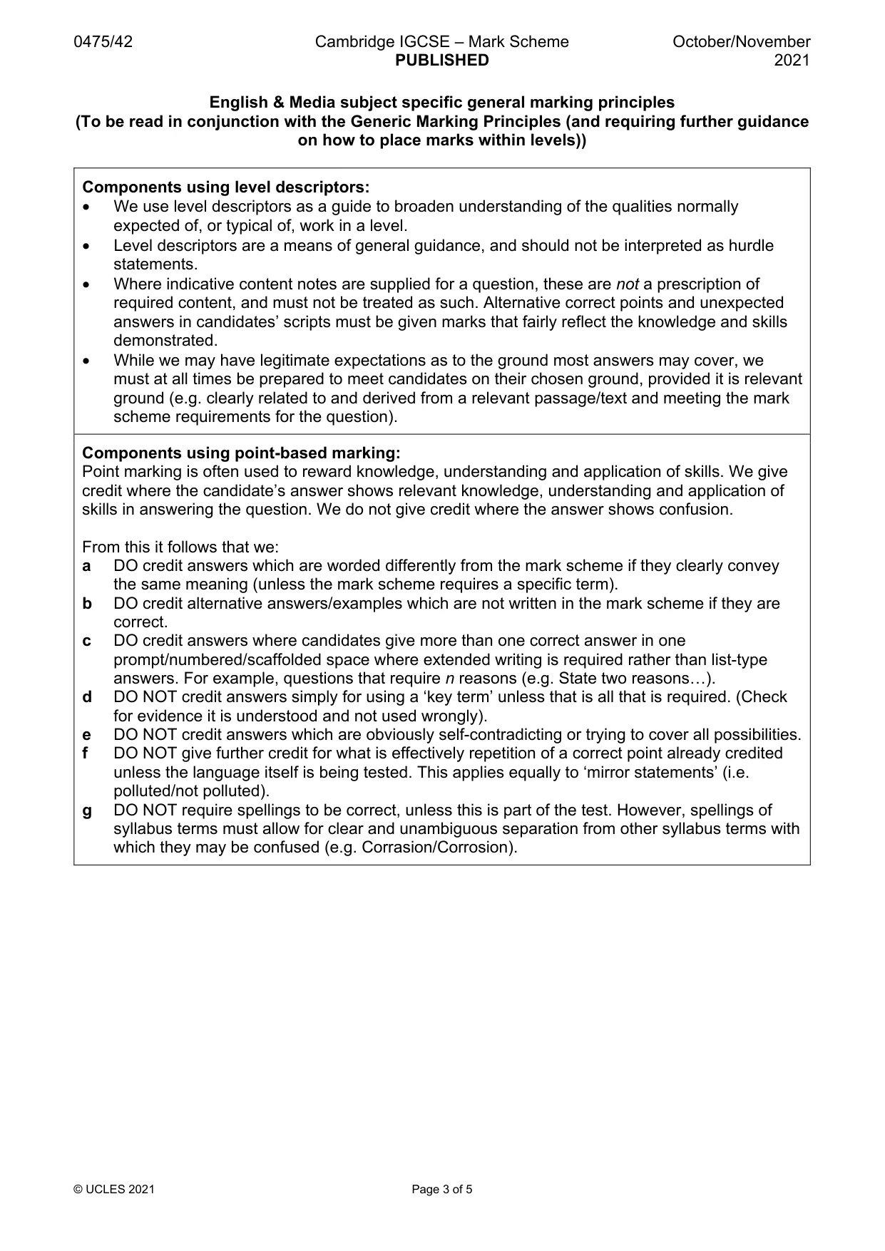 Mark scheme, page 3 of 5