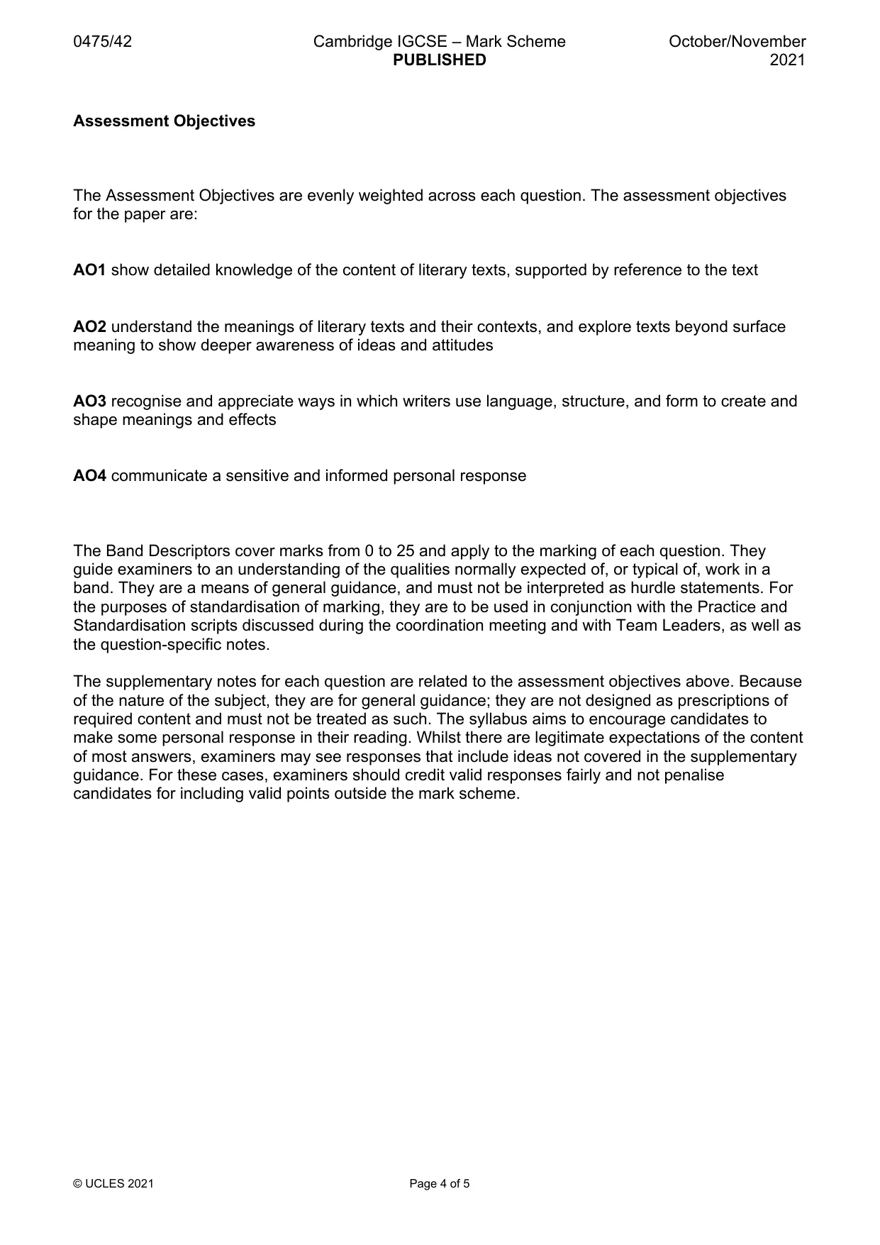Mark scheme, page 4 of 5