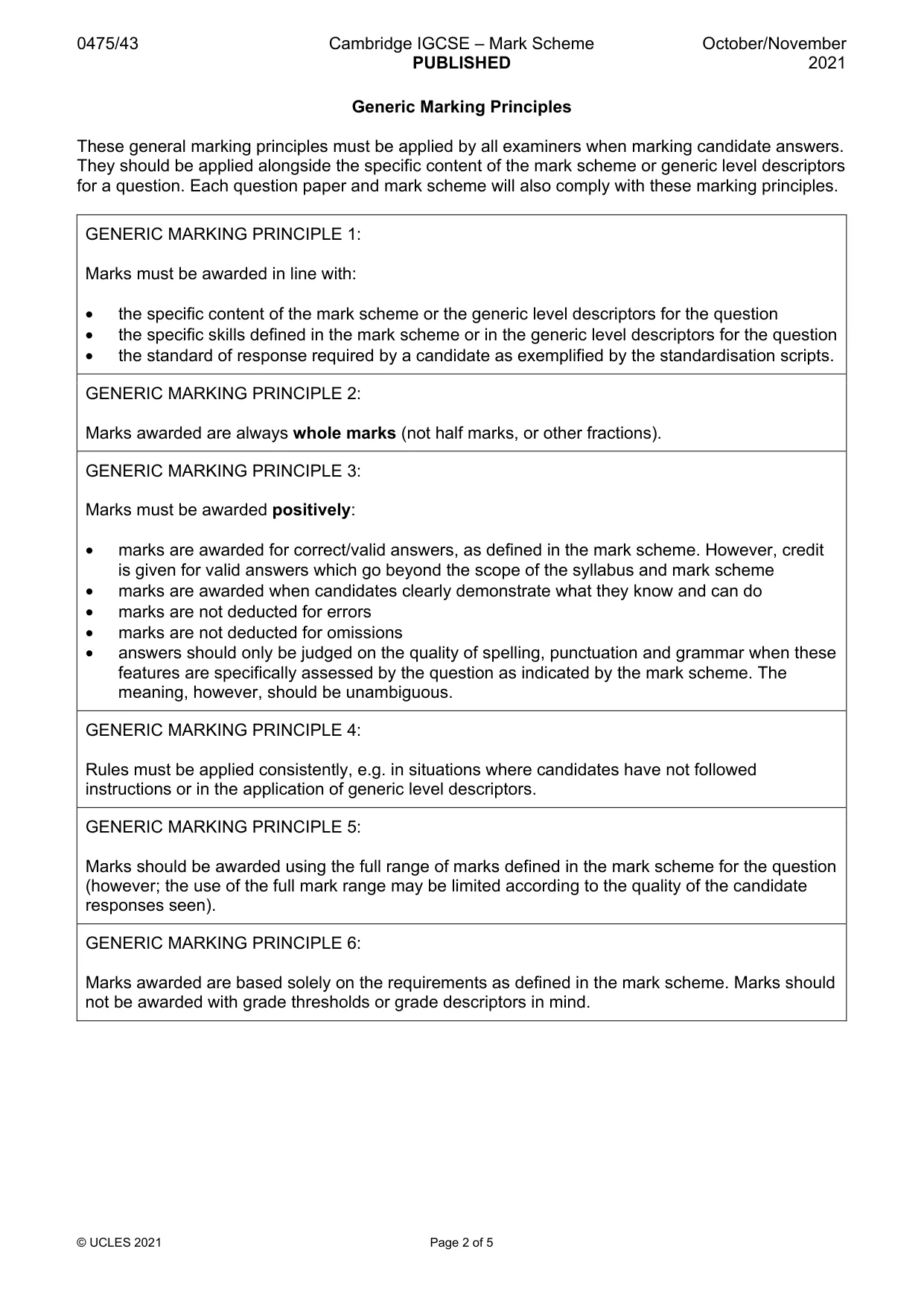 Mark scheme, page 2 of 5