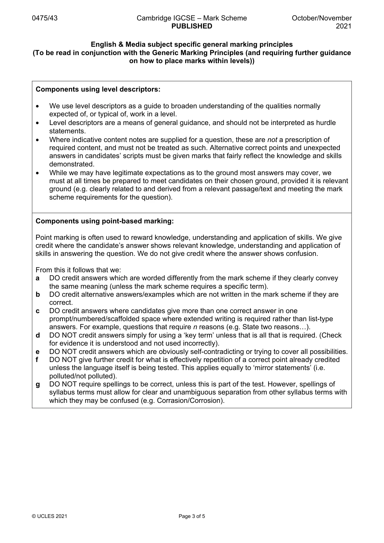Mark scheme, page 3 of 5