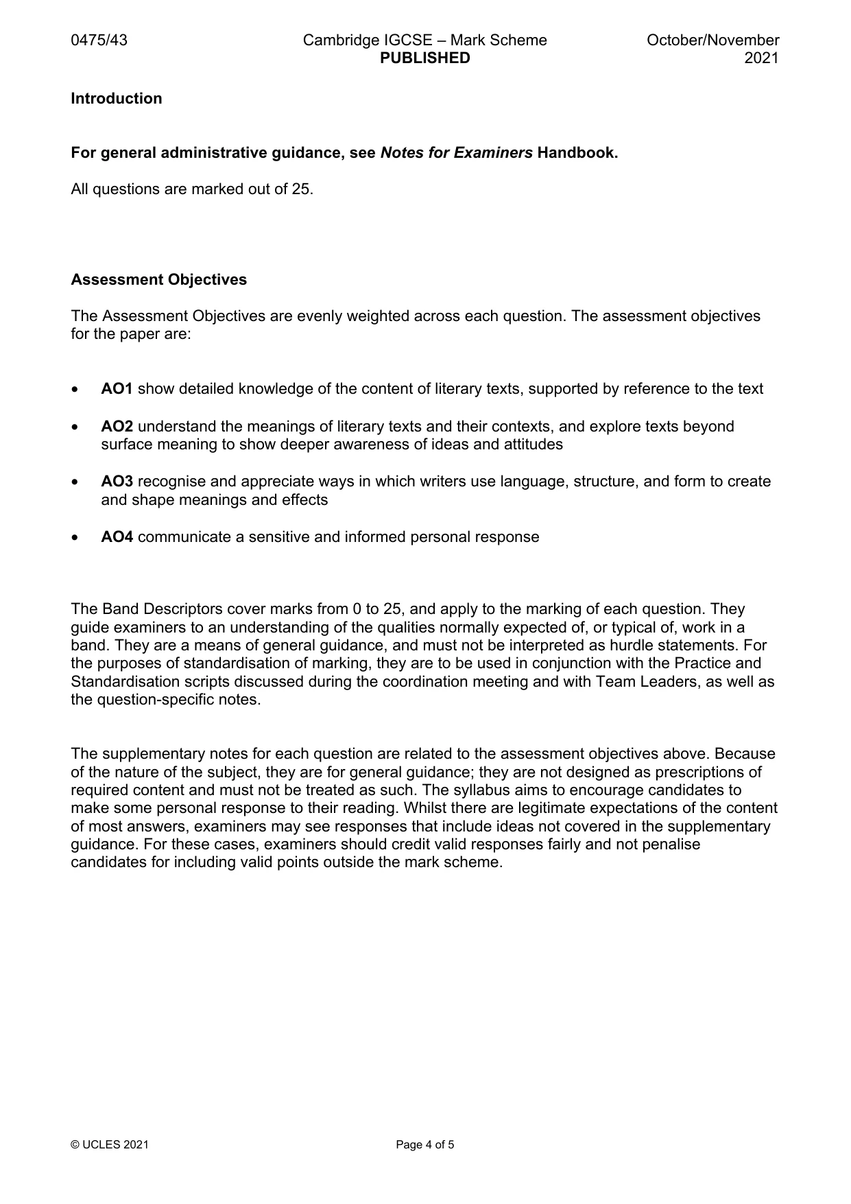 Mark scheme, page 4 of 5