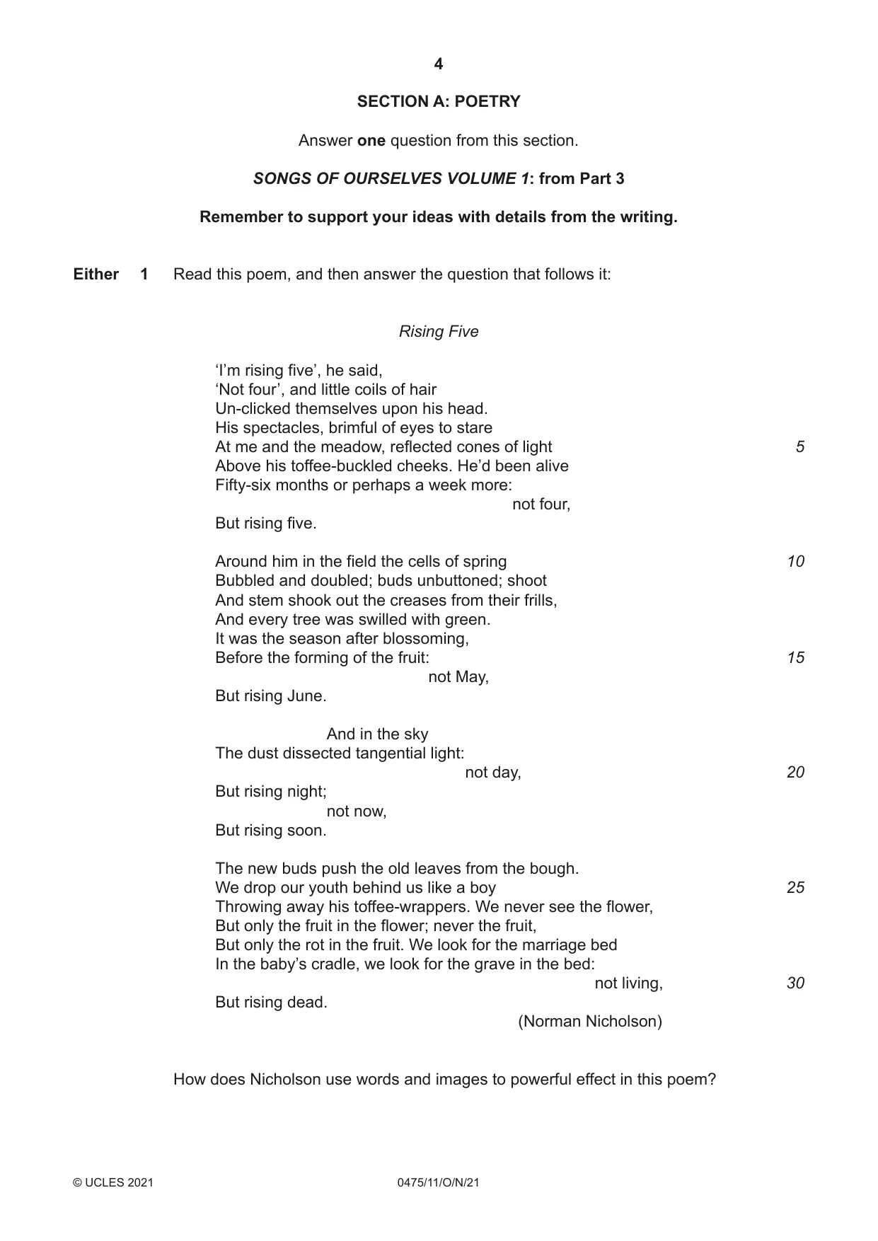 Cambridge IGCSE English - Literature in English 0475 2021 Oct/Nov Paper 1 · Variant 1 question paper, page 4 of 28