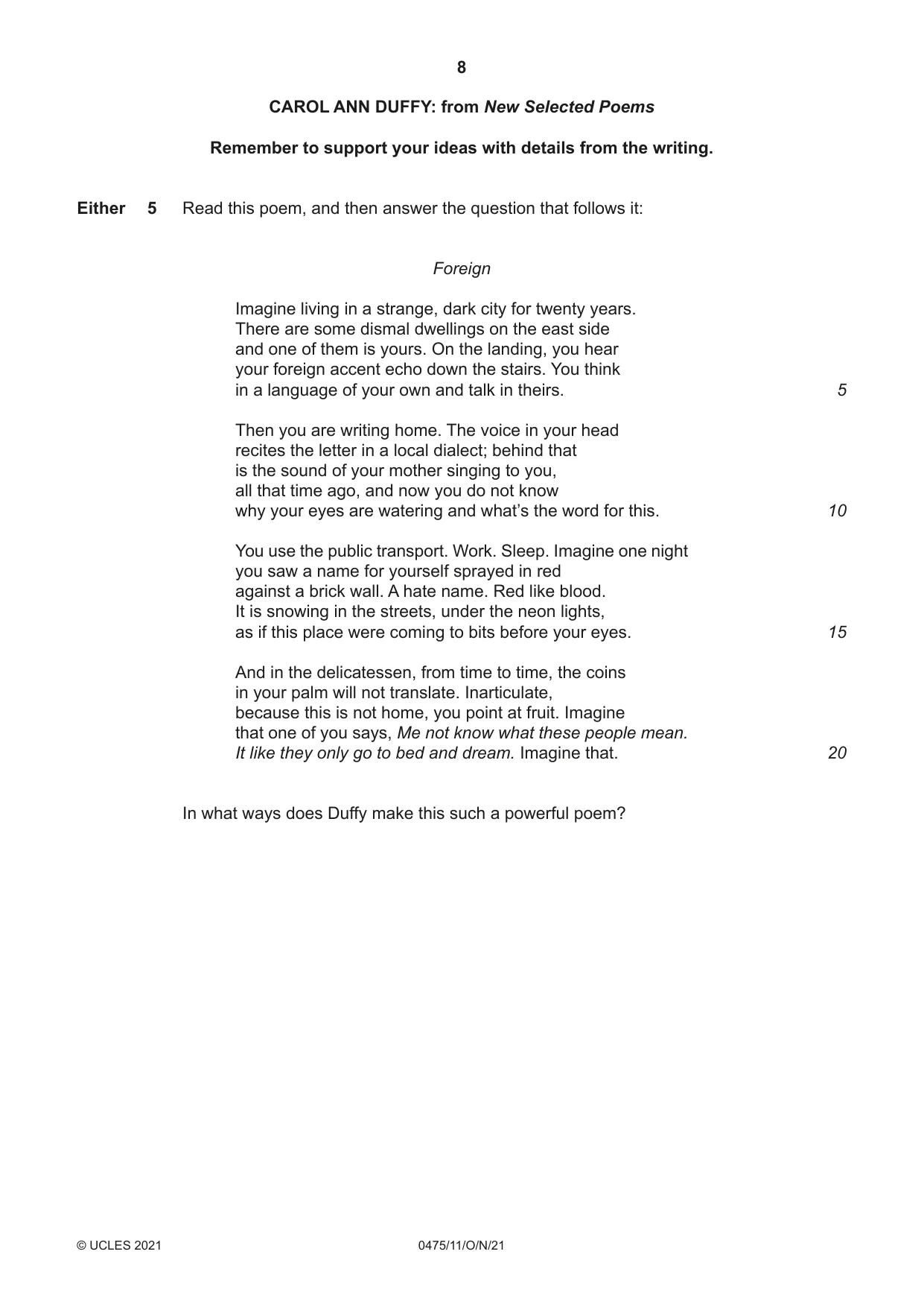 Cambridge IGCSE English - Literature in English 0475 2021 Oct/Nov Paper 1 · Variant 1 question paper, page 8 of 28