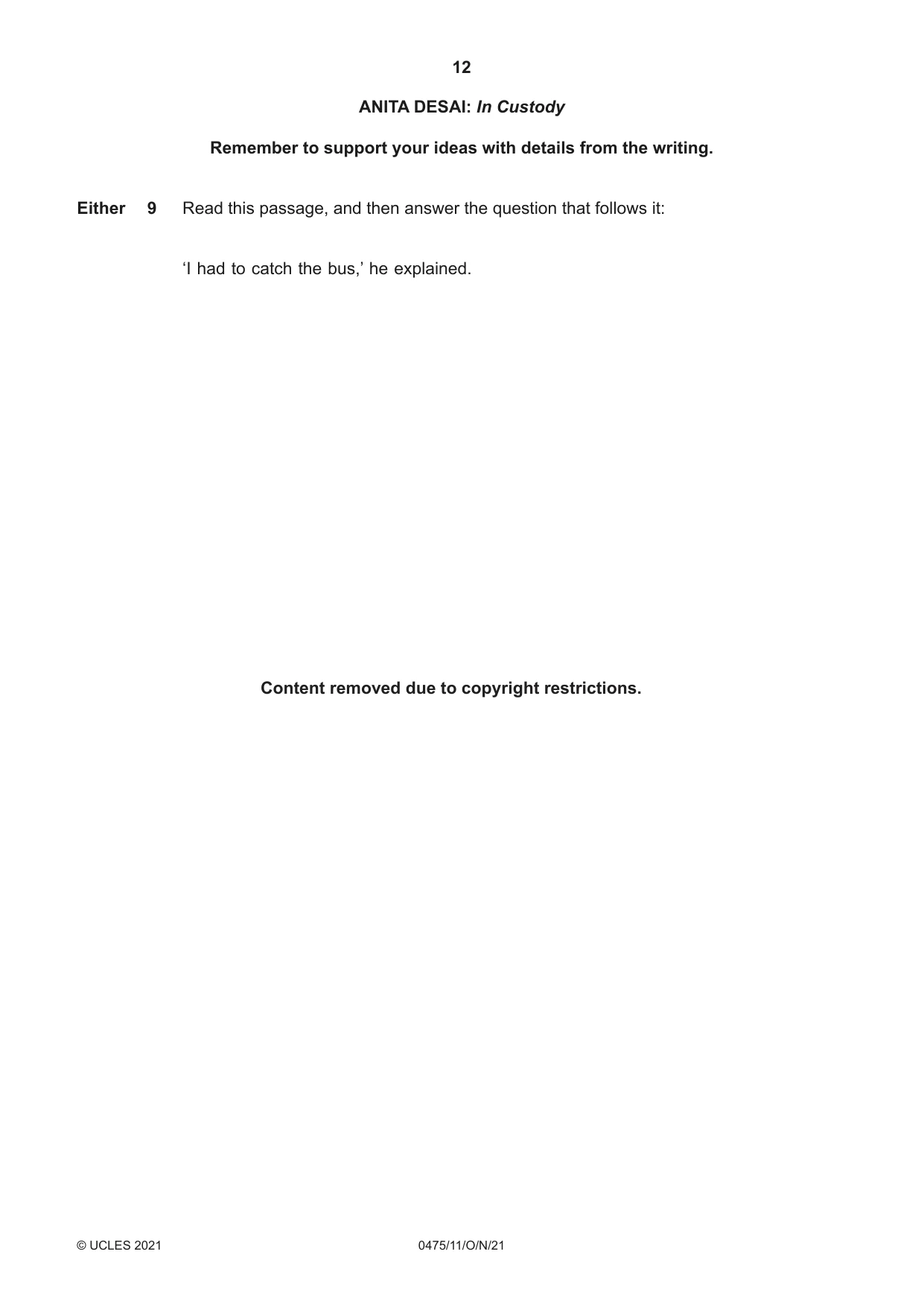 Cambridge IGCSE English - Literature in English 0475 2021 Oct/Nov Paper 1 · Variant 1 question paper, page 12 of 28