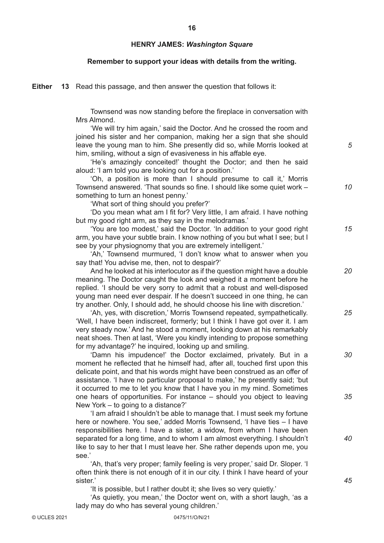 Cambridge IGCSE English - Literature in English 0475 2021 Oct/Nov Paper 1 · Variant 1 question paper, page 16 of 28