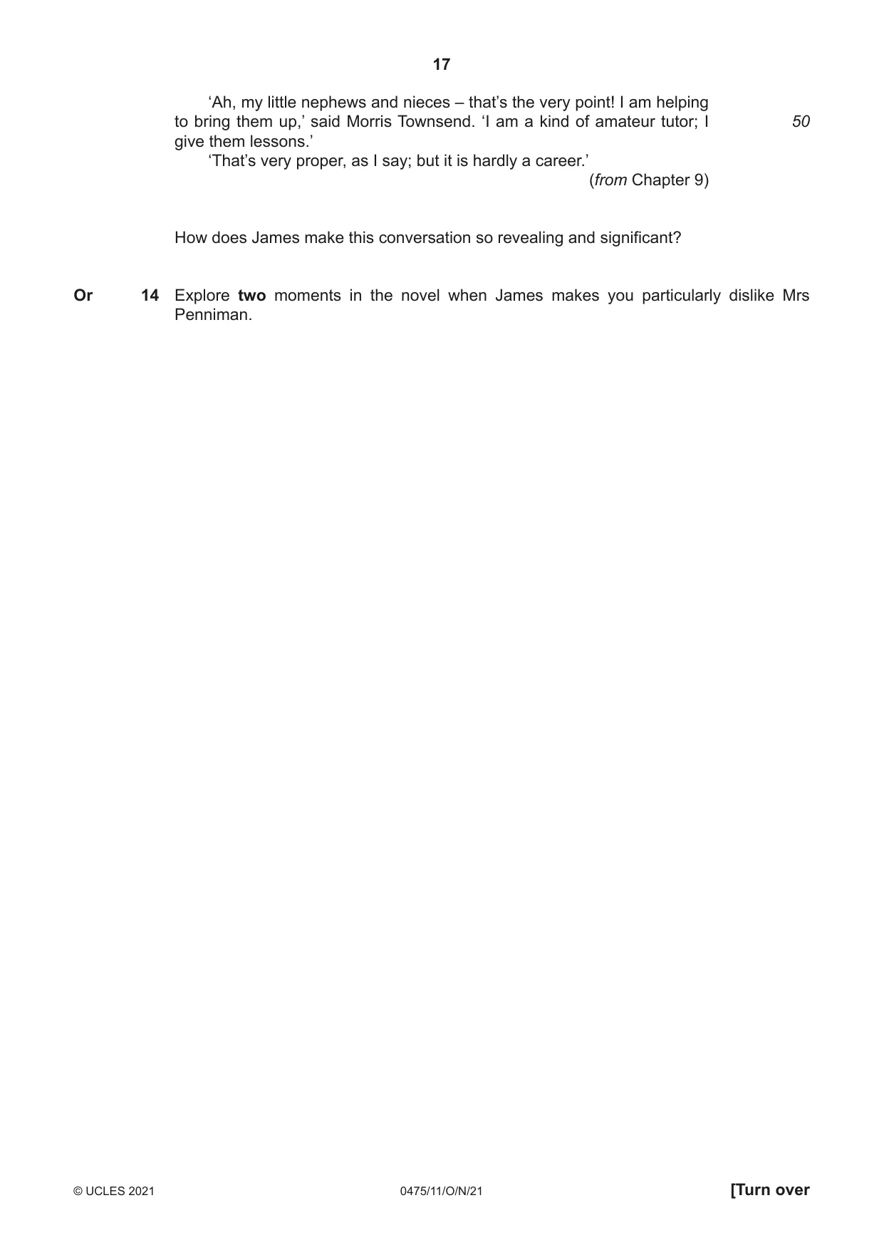 Cambridge IGCSE English - Literature in English 0475 2021 Oct/Nov Paper 1 · Variant 1 question paper, page 17 of 28