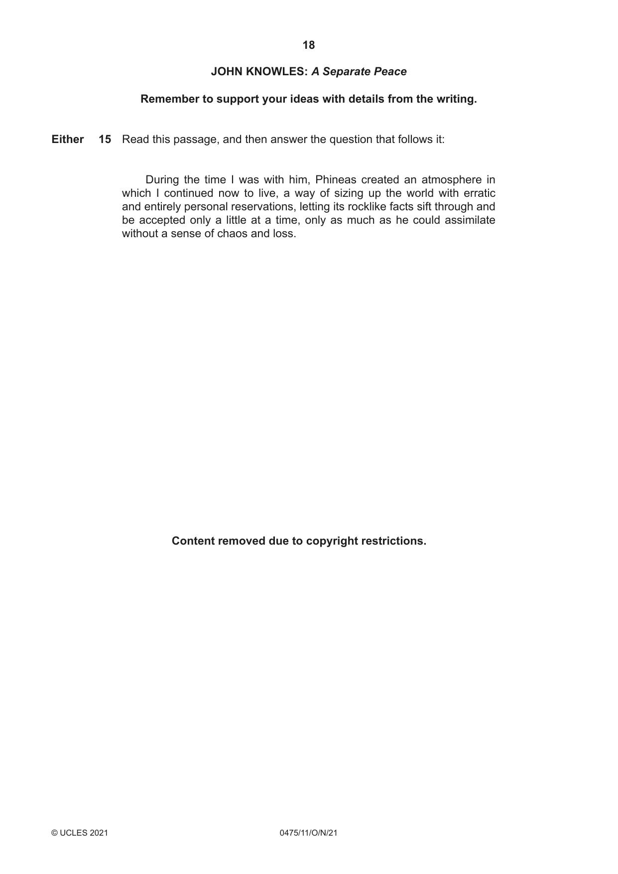 Cambridge IGCSE English - Literature in English 0475 2021 Oct/Nov Paper 1 · Variant 1 question paper, page 18 of 28