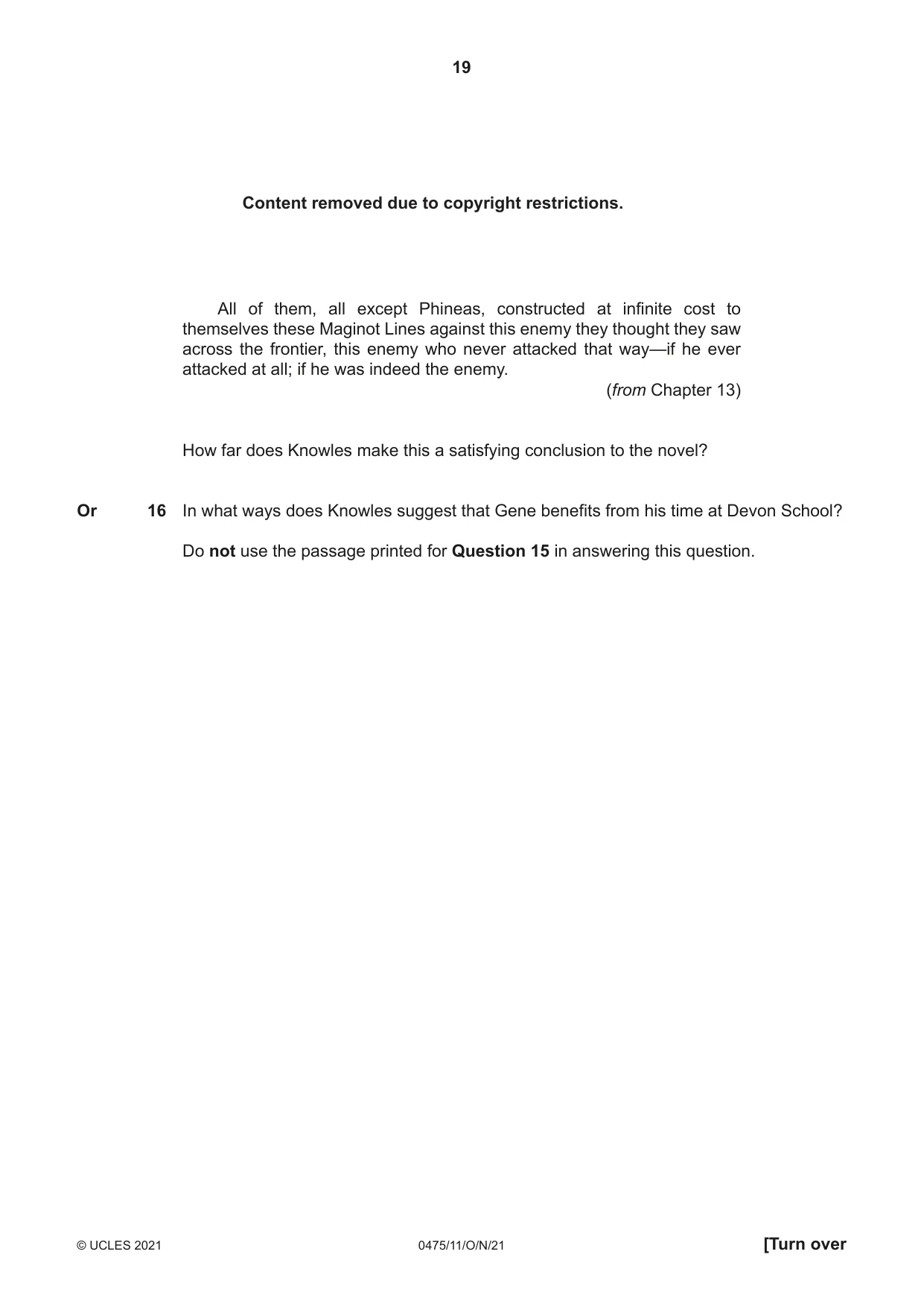 Cambridge IGCSE English - Literature in English 0475 2021 Oct/Nov Paper 1 · Variant 1 question paper, page 19 of 28