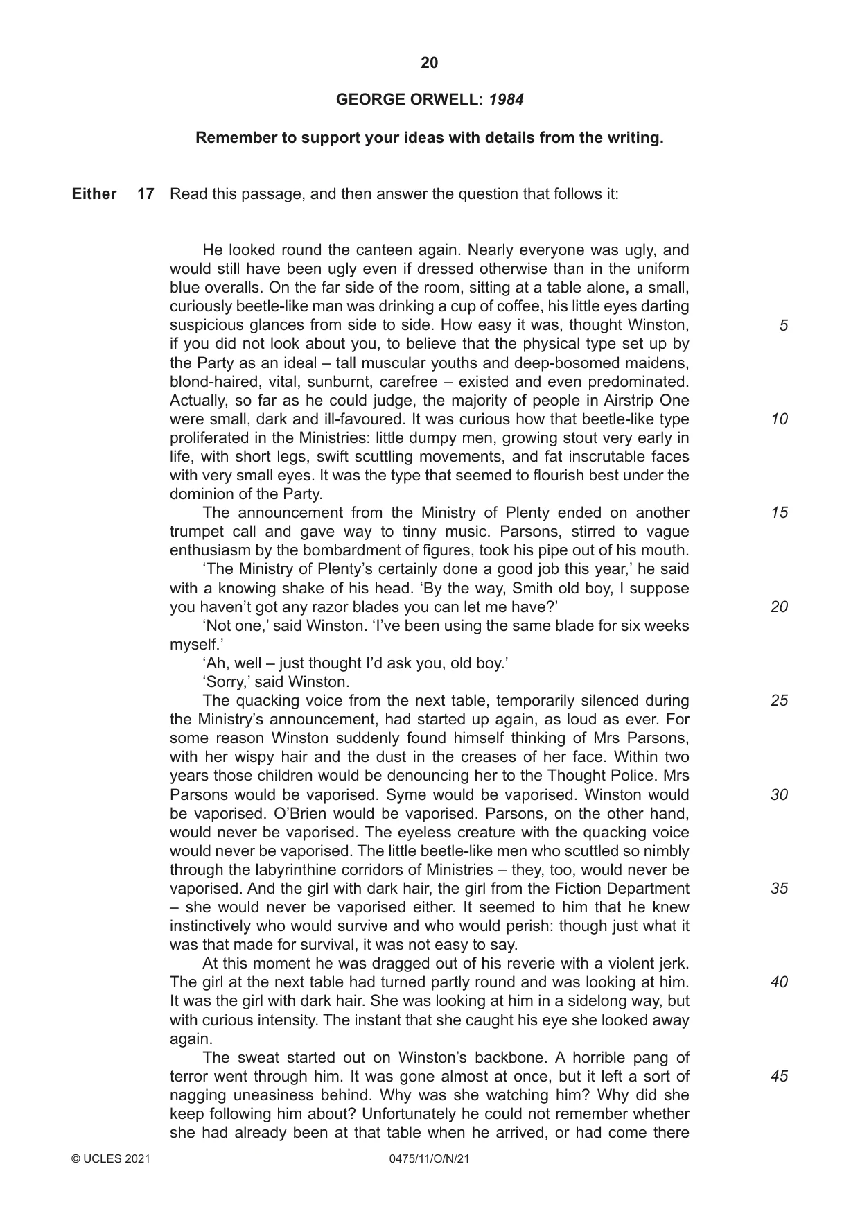Cambridge IGCSE English - Literature in English 0475 2021 Oct/Nov Paper 1 · Variant 1 question paper, page 20 of 28