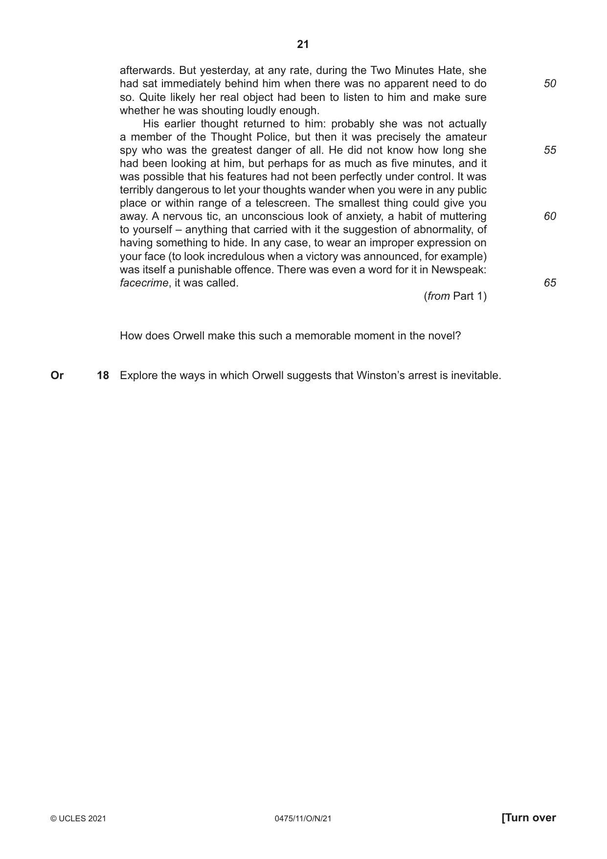 Cambridge IGCSE English - Literature in English 0475 2021 Oct/Nov Paper 1 · Variant 1 question paper, page 21 of 28