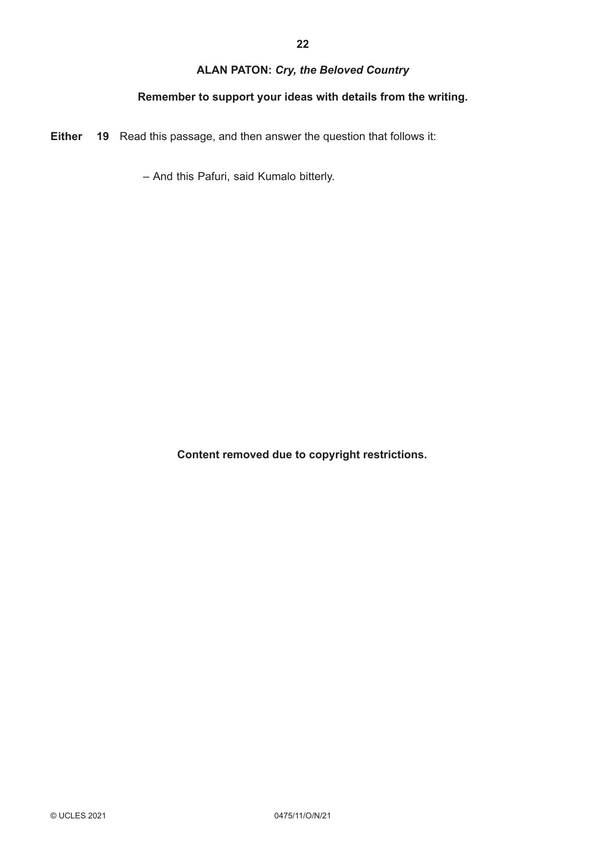 Cambridge IGCSE English - Literature in English 0475 2021 Oct/Nov Paper 1 · Variant 1 question paper, page 22 of 28