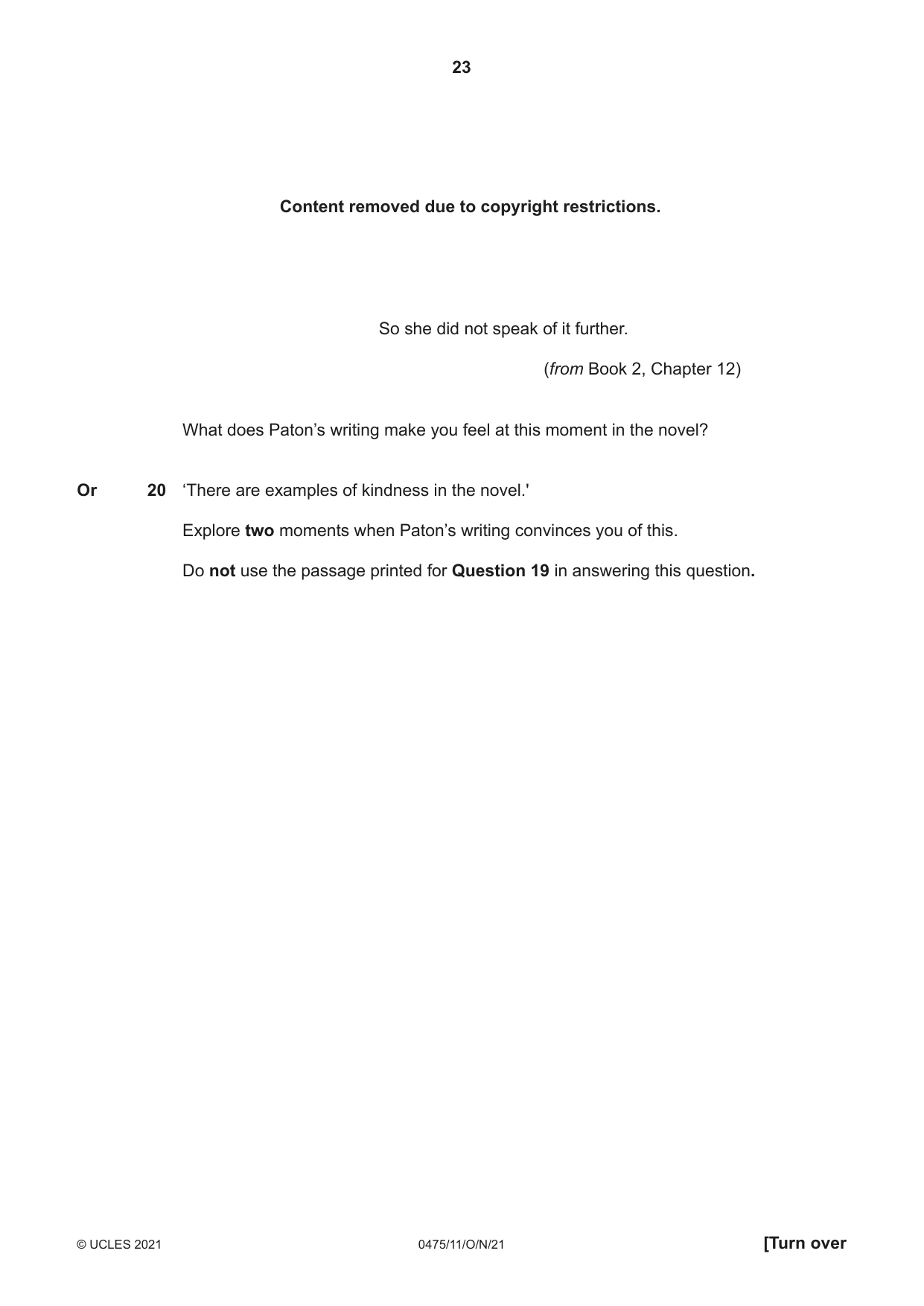 Cambridge IGCSE English - Literature in English 0475 2021 Oct/Nov Paper 1 · Variant 1 question paper, page 23 of 28