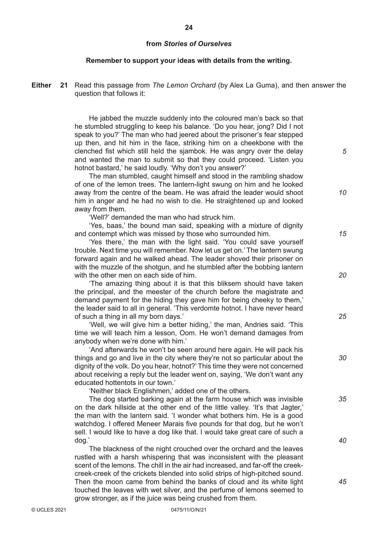 Cambridge IGCSE English - Literature in English 0475 2021 Oct/Nov Paper 1 · Variant 1 question paper, page 24 of 28
