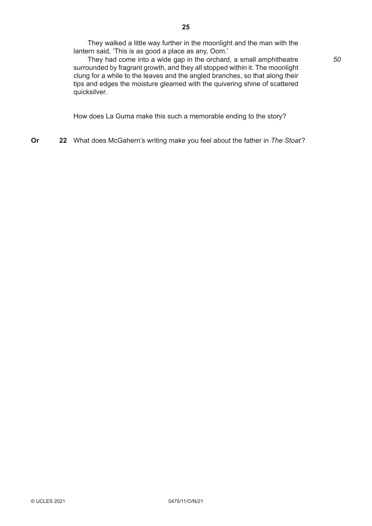 Cambridge IGCSE English - Literature in English 0475 2021 Oct/Nov Paper 1 · Variant 1 question paper, page 25 of 28