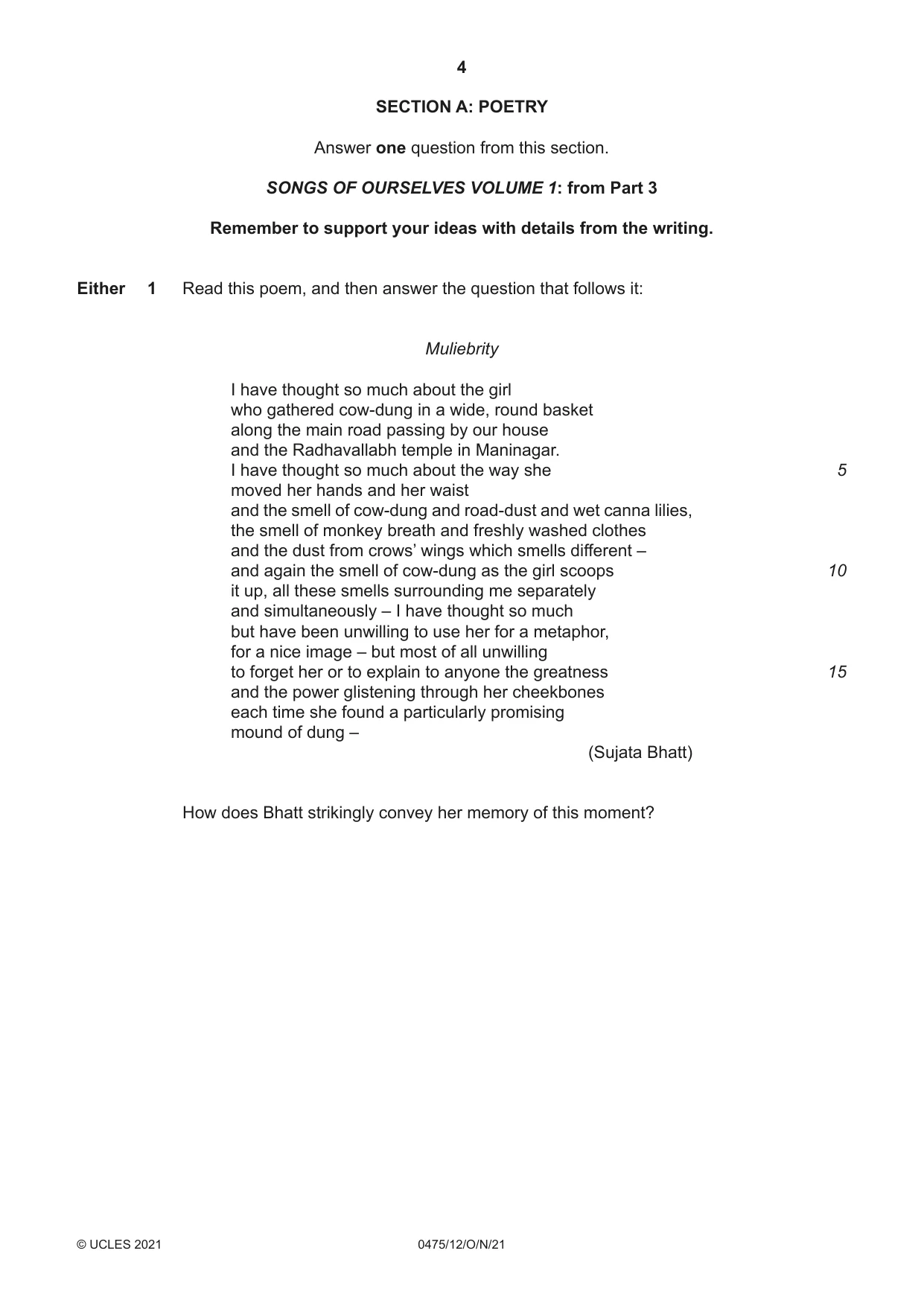 Cambridge IGCSE English - Literature in English 0475 2021 Oct/Nov Paper 1 · Variant 2 question paper, page 4 of 28