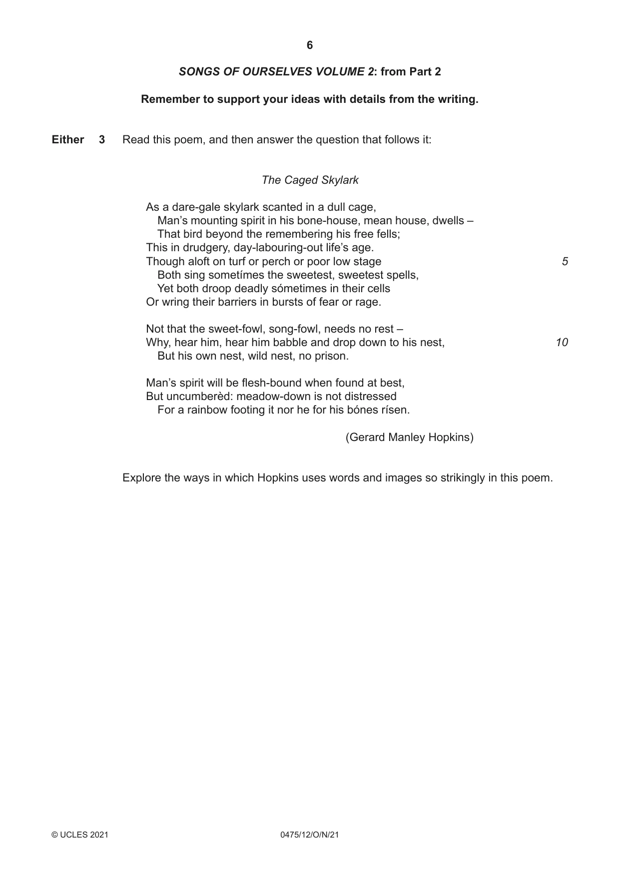 Cambridge IGCSE English - Literature in English 0475 2021 Oct/Nov Paper 1 · Variant 2 question paper, page 6 of 28