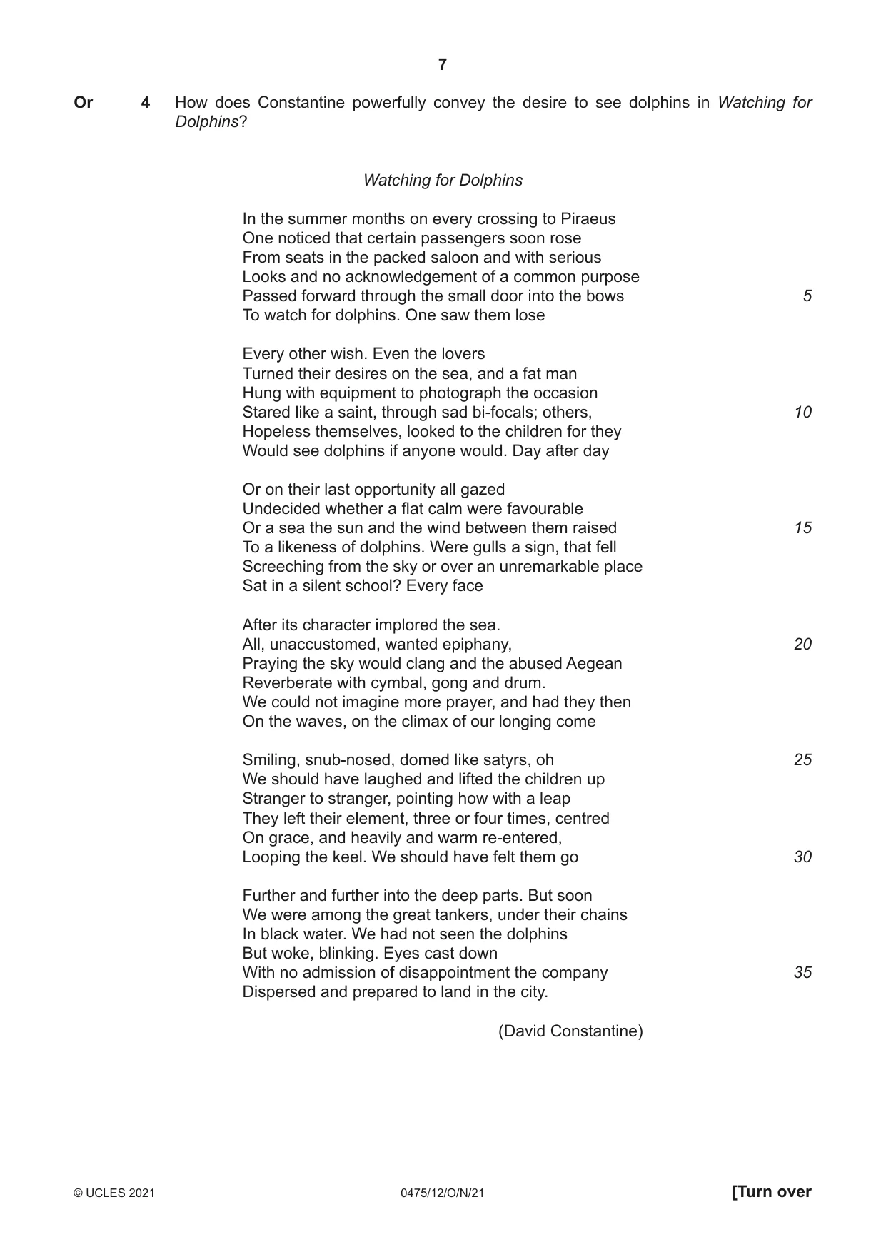 Cambridge IGCSE English - Literature in English 0475 2021 Oct/Nov Paper 1 · Variant 2 question paper, page 7 of 28