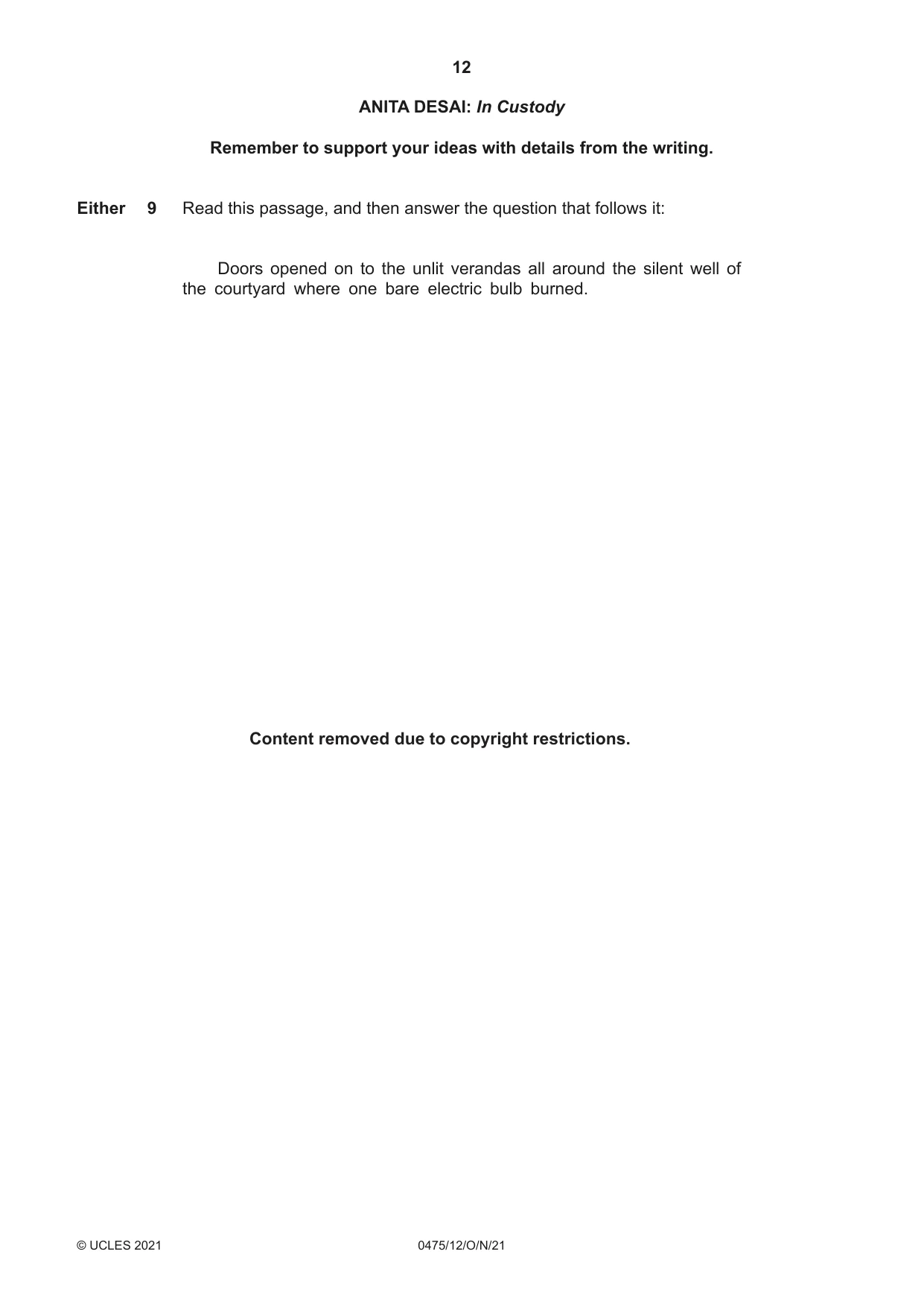 Cambridge IGCSE English - Literature in English 0475 2021 Oct/Nov Paper 1 · Variant 2 question paper, page 12 of 28