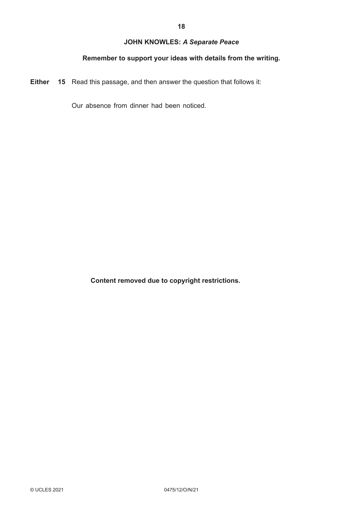Cambridge IGCSE English - Literature in English 0475 2021 Oct/Nov Paper 1 · Variant 2 question paper, page 18 of 28