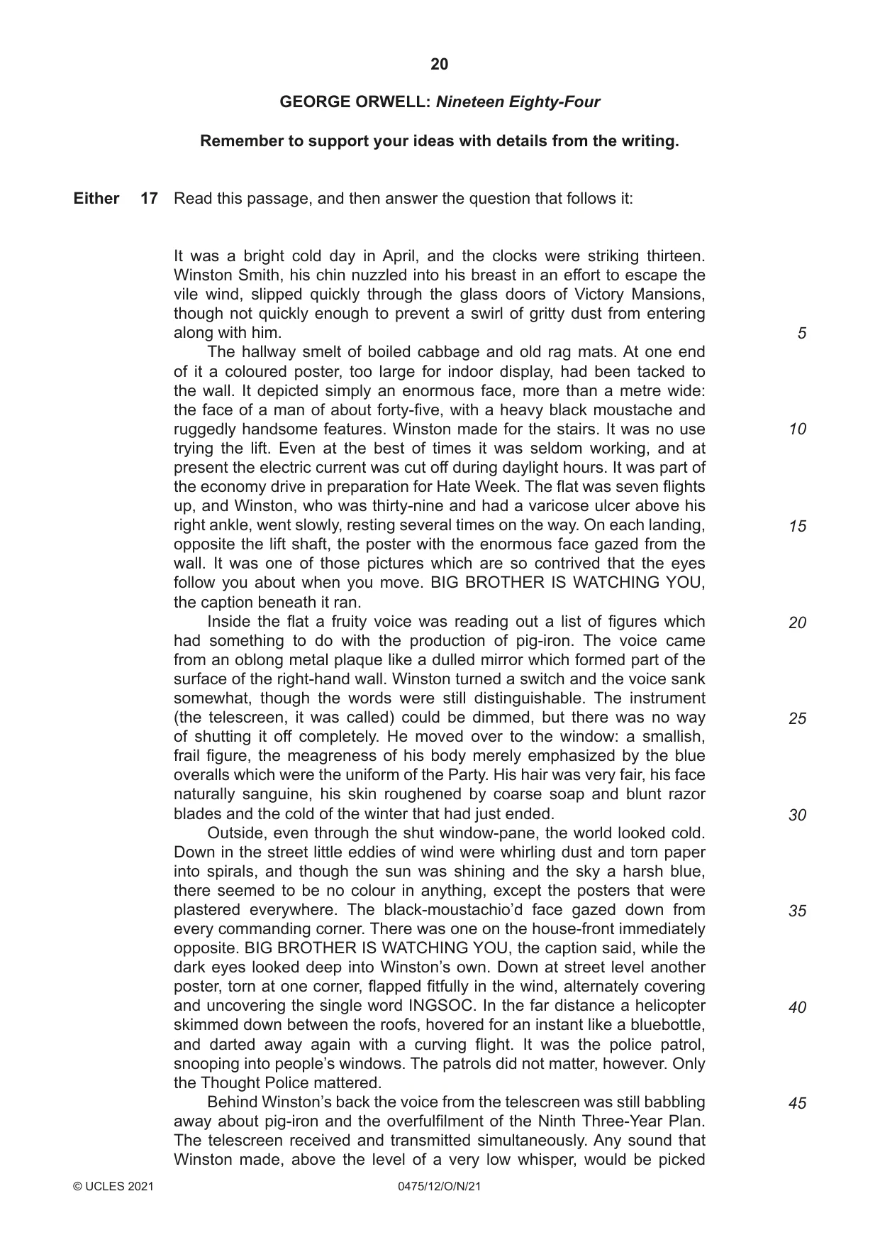 Cambridge IGCSE English - Literature in English 0475 2021 Oct/Nov Paper 1 · Variant 2 question paper, page 20 of 28