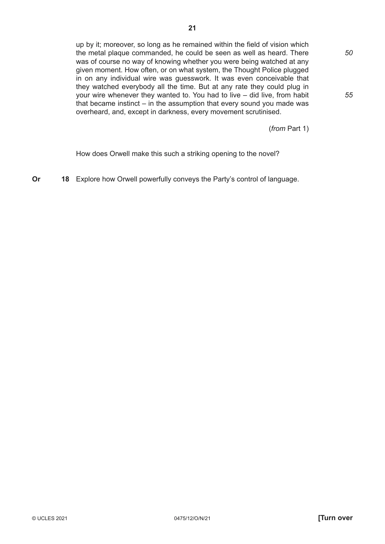 Cambridge IGCSE English - Literature in English 0475 2021 Oct/Nov Paper 1 · Variant 2 question paper, page 21 of 28