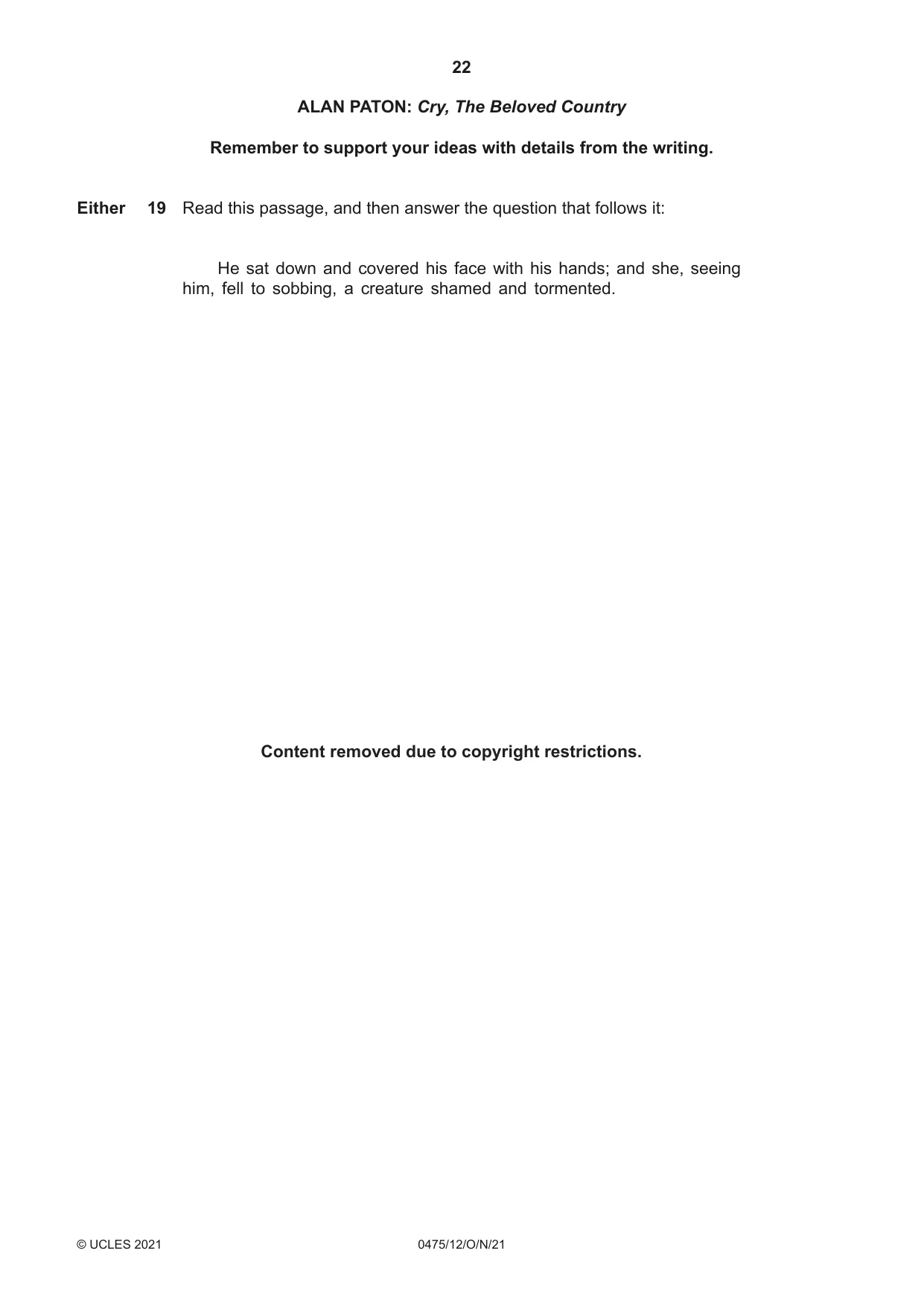 Cambridge IGCSE English - Literature in English 0475 2021 Oct/Nov Paper 1 · Variant 2 question paper, page 22 of 28