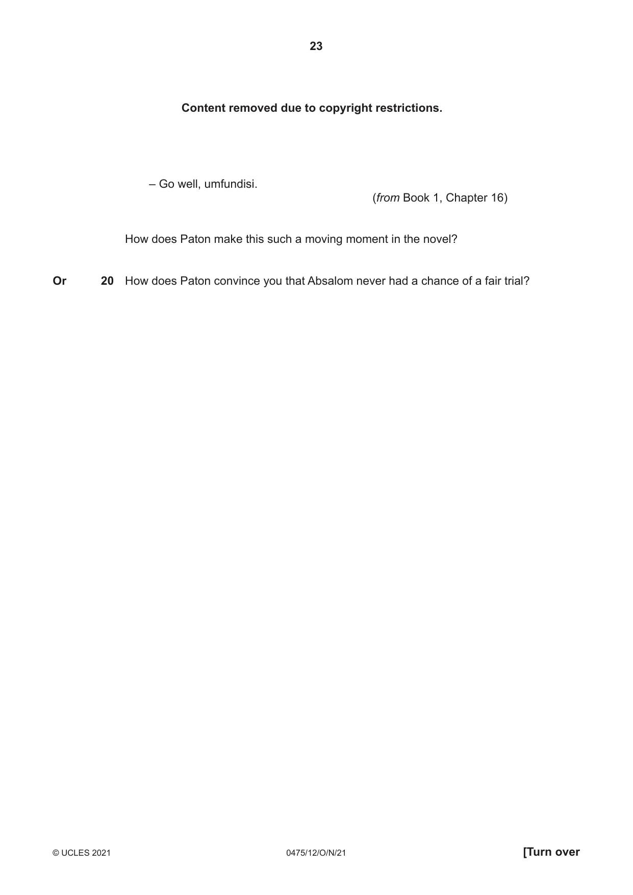 Cambridge IGCSE English - Literature in English 0475 2021 Oct/Nov Paper 1 · Variant 2 question paper, page 23 of 28