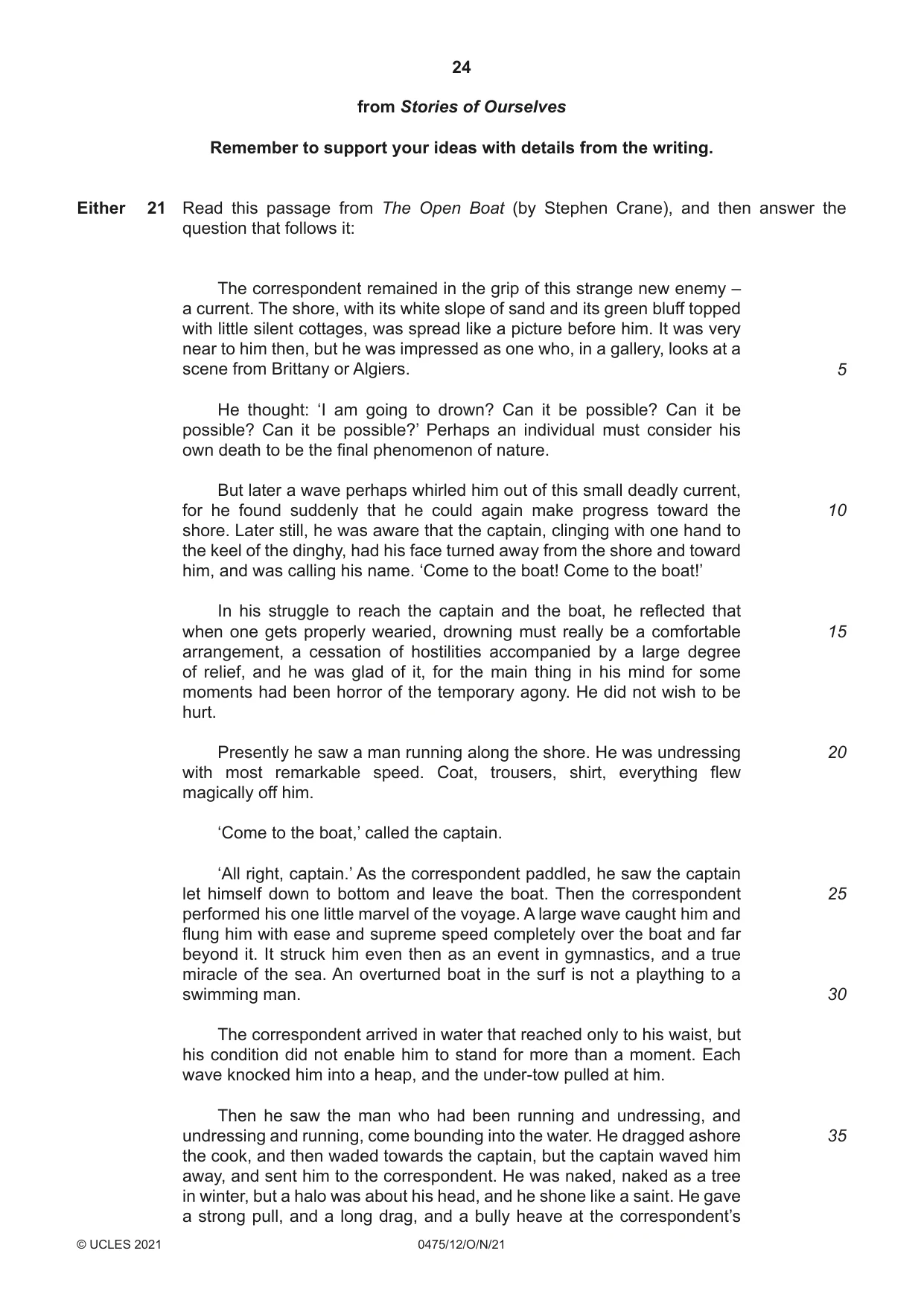 Cambridge IGCSE English - Literature in English 0475 2021 Oct/Nov Paper 1 · Variant 2 question paper, page 24 of 28