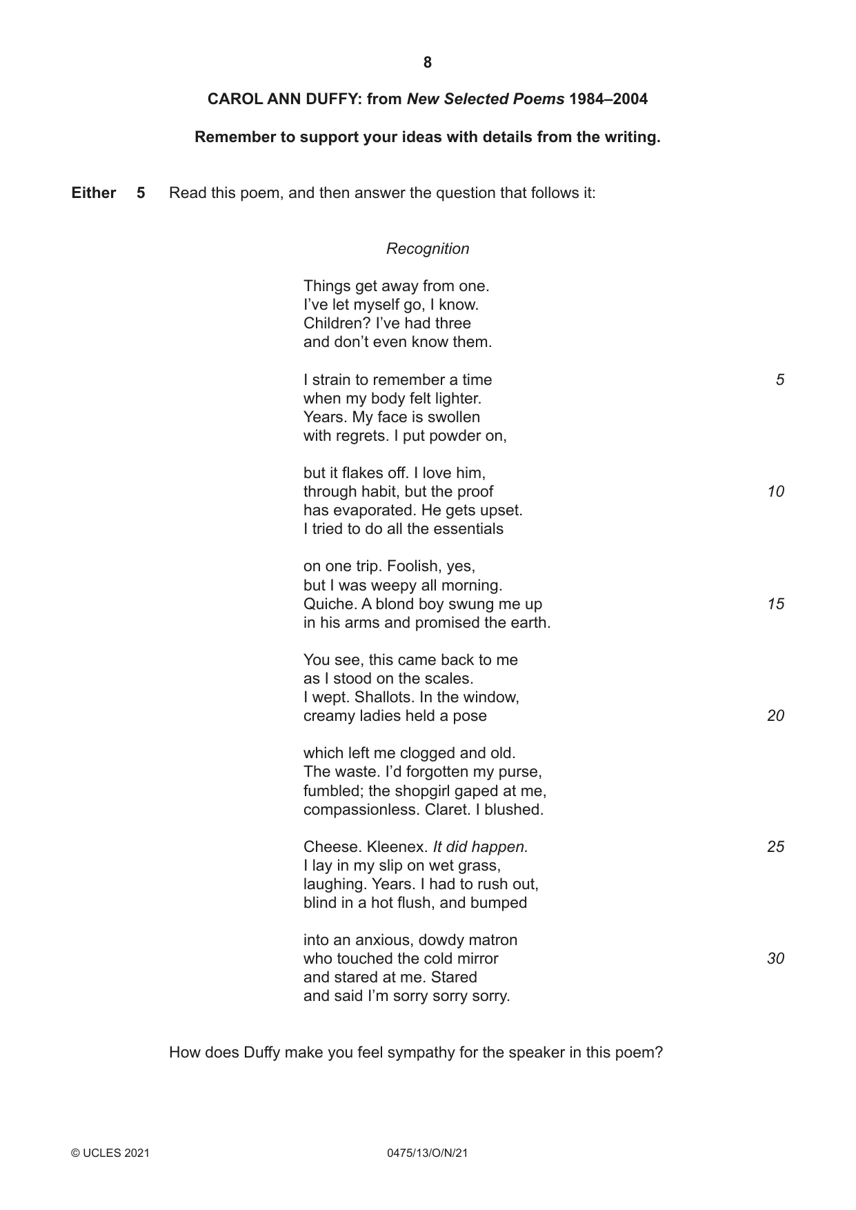 Cambridge IGCSE English - Literature in English 0475 2021 Oct/Nov Paper 1 · Variant 3 question paper, page 8 of 28