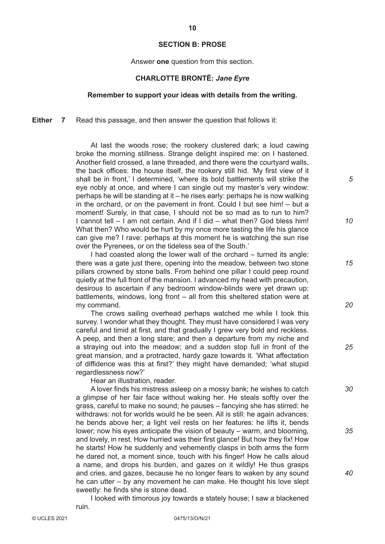 Cambridge IGCSE English - Literature in English 0475 2021 Oct/Nov Paper 1 · Variant 3 question paper, page 10 of 28