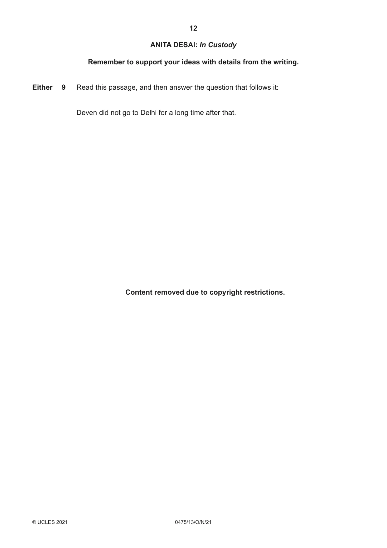 Cambridge IGCSE English - Literature in English 0475 2021 Oct/Nov Paper 1 · Variant 3 question paper, page 12 of 28