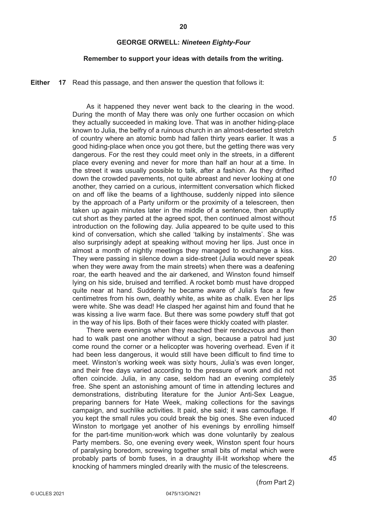Cambridge IGCSE English - Literature in English 0475 2021 Oct/Nov Paper 1 · Variant 3 question paper, page 20 of 28