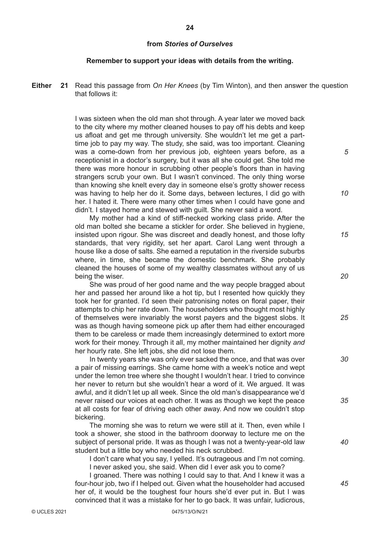 Cambridge IGCSE English - Literature in English 0475 2021 Oct/Nov Paper 1 · Variant 3 question paper, page 24 of 28