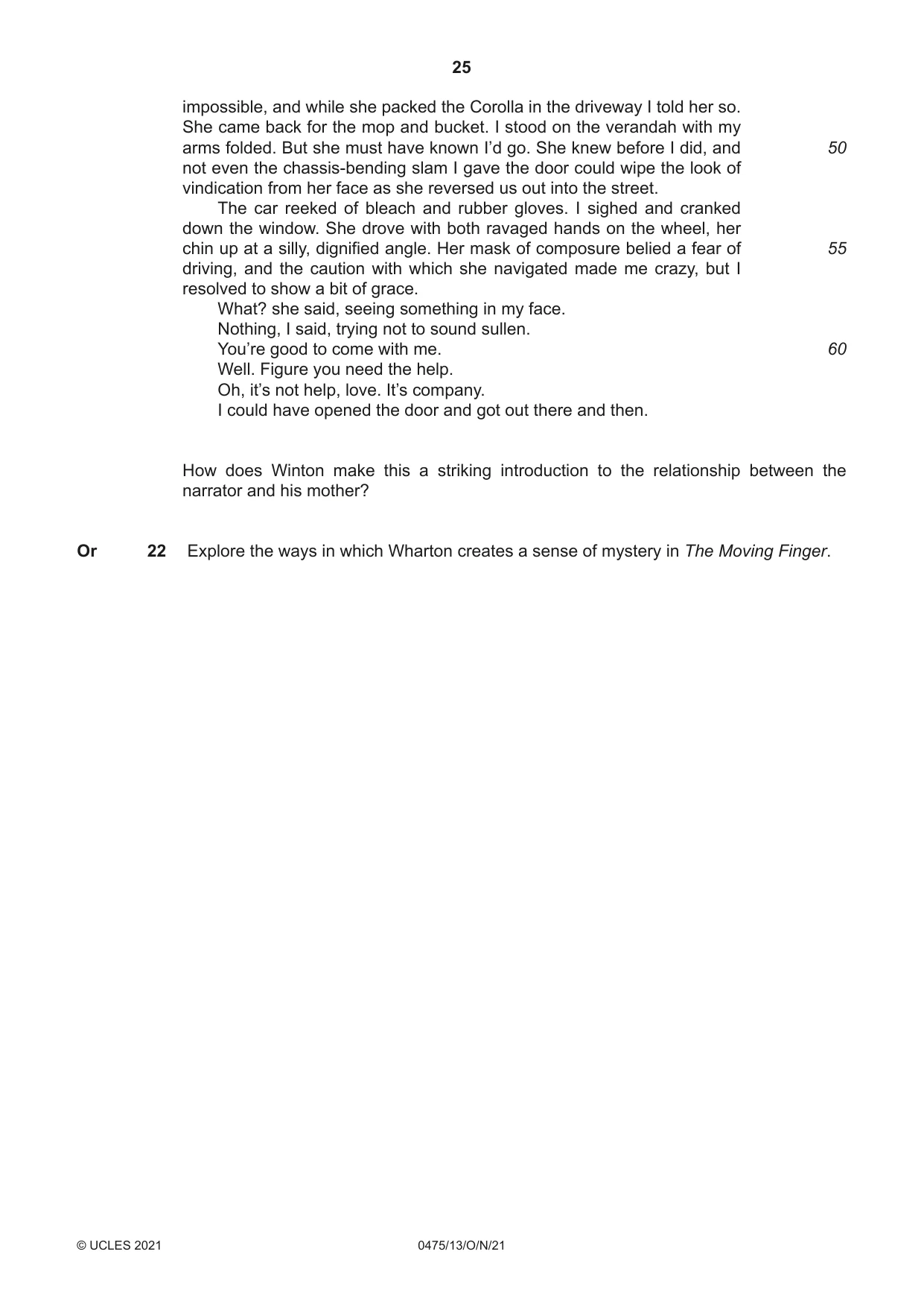 Cambridge IGCSE English - Literature in English 0475 2021 Oct/Nov Paper 1 · Variant 3 question paper, page 25 of 28