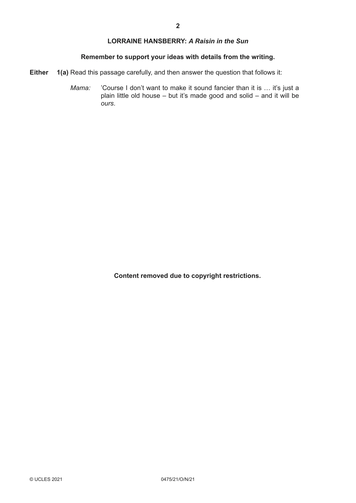 Cambridge IGCSE English - Literature in English 0475 2021 Oct/Nov Paper 2 · Variant 1 question paper, page 2 of 12
