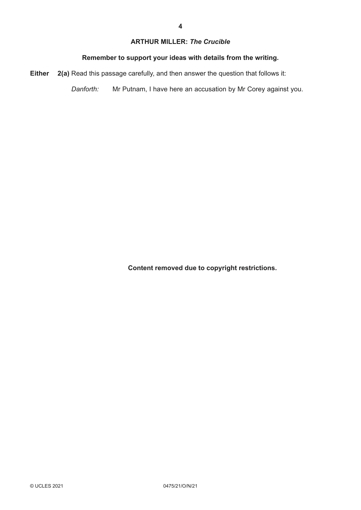 Cambridge IGCSE English - Literature in English 0475 2021 Oct/Nov Paper 2 · Variant 1 question paper, page 4 of 12