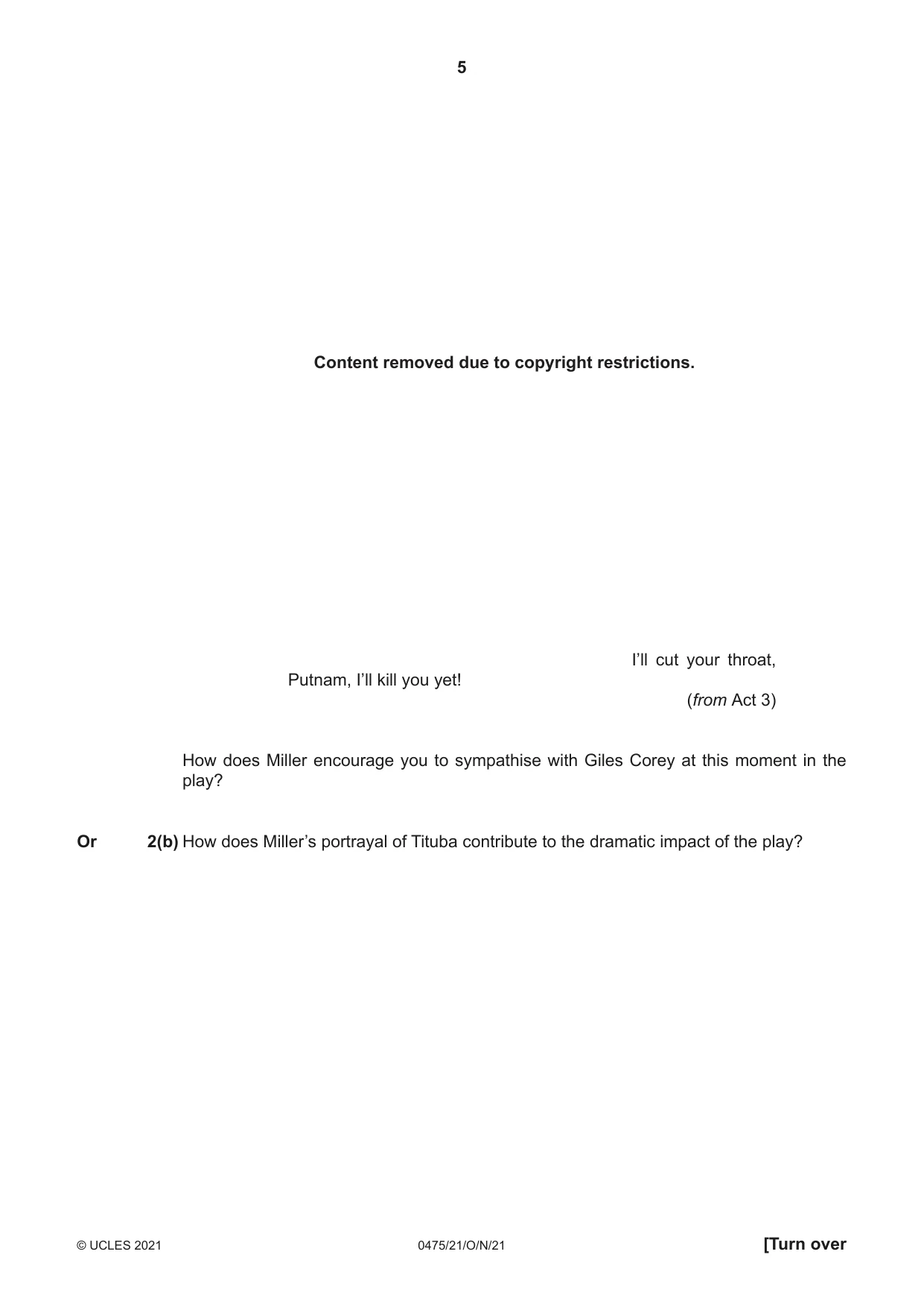 Cambridge IGCSE English - Literature in English 0475 2021 Oct/Nov Paper 2 · Variant 1 question paper, page 5 of 12