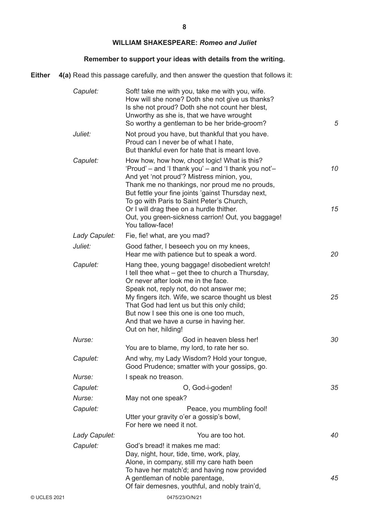 Cambridge IGCSE English - Literature in English 0475 2021 Oct/Nov Paper 2 · Variant 3 question paper, page 8 of 12