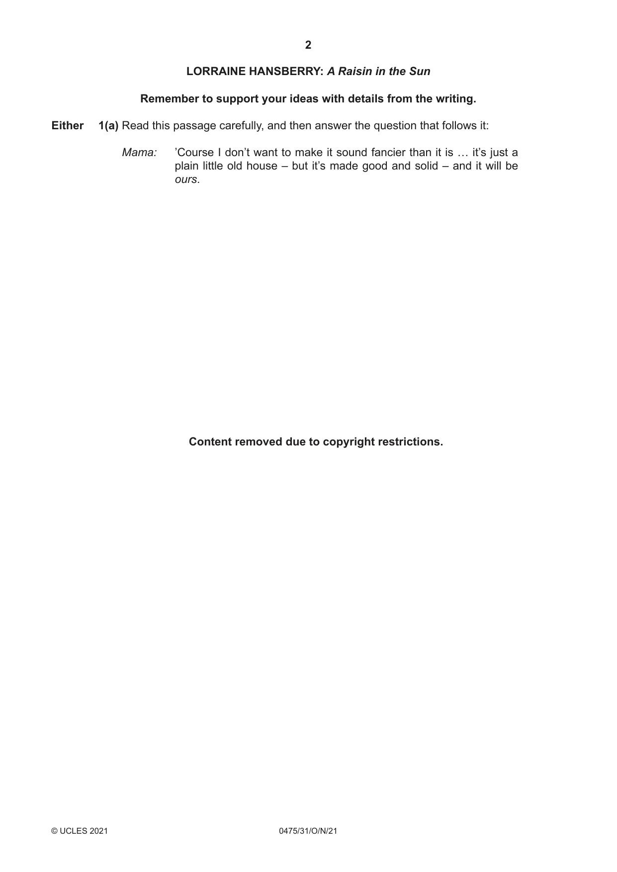 Cambridge IGCSE English - Literature in English 0475 2021 Oct/Nov Paper 3 · Variant 1 question paper, page 2 of 12