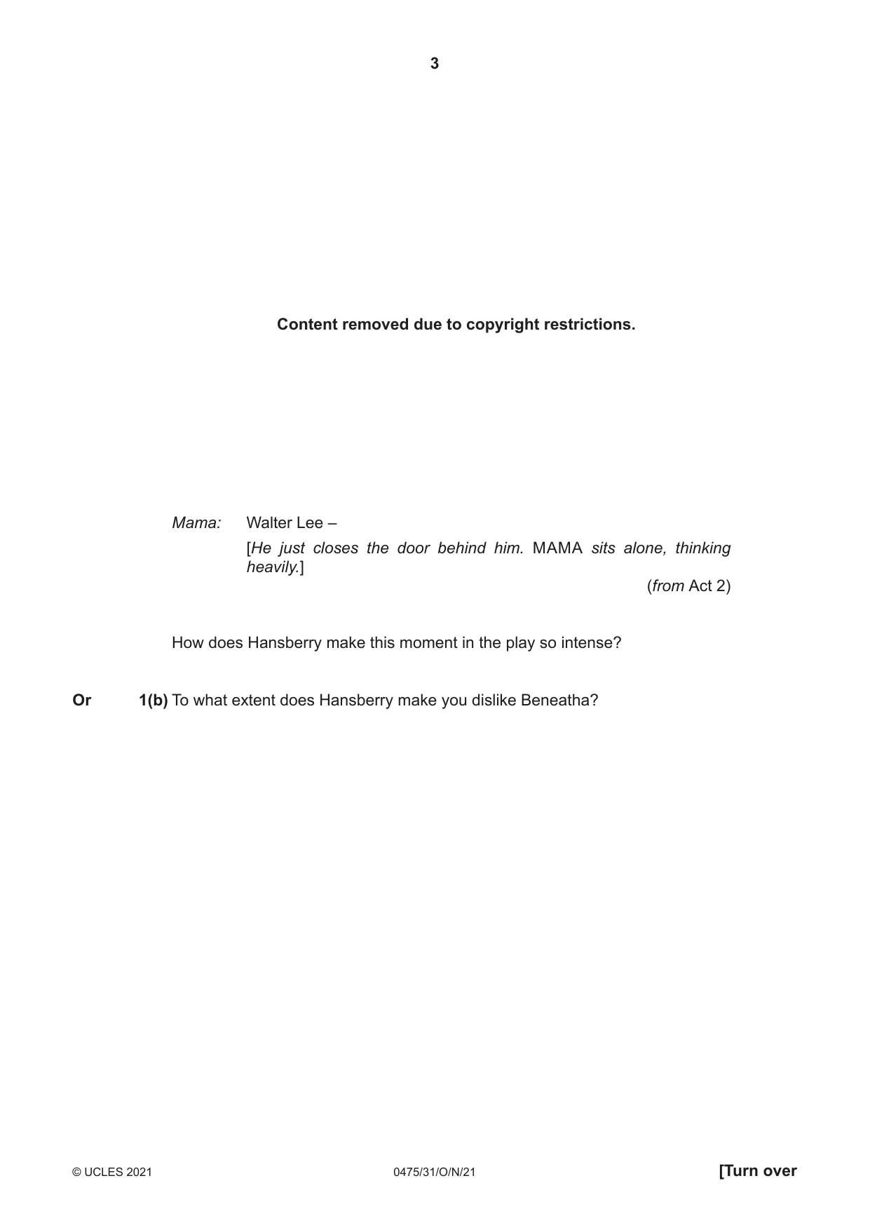 Cambridge IGCSE English - Literature in English 0475 2021 Oct/Nov Paper 3 · Variant 1 question paper, page 3 of 12
