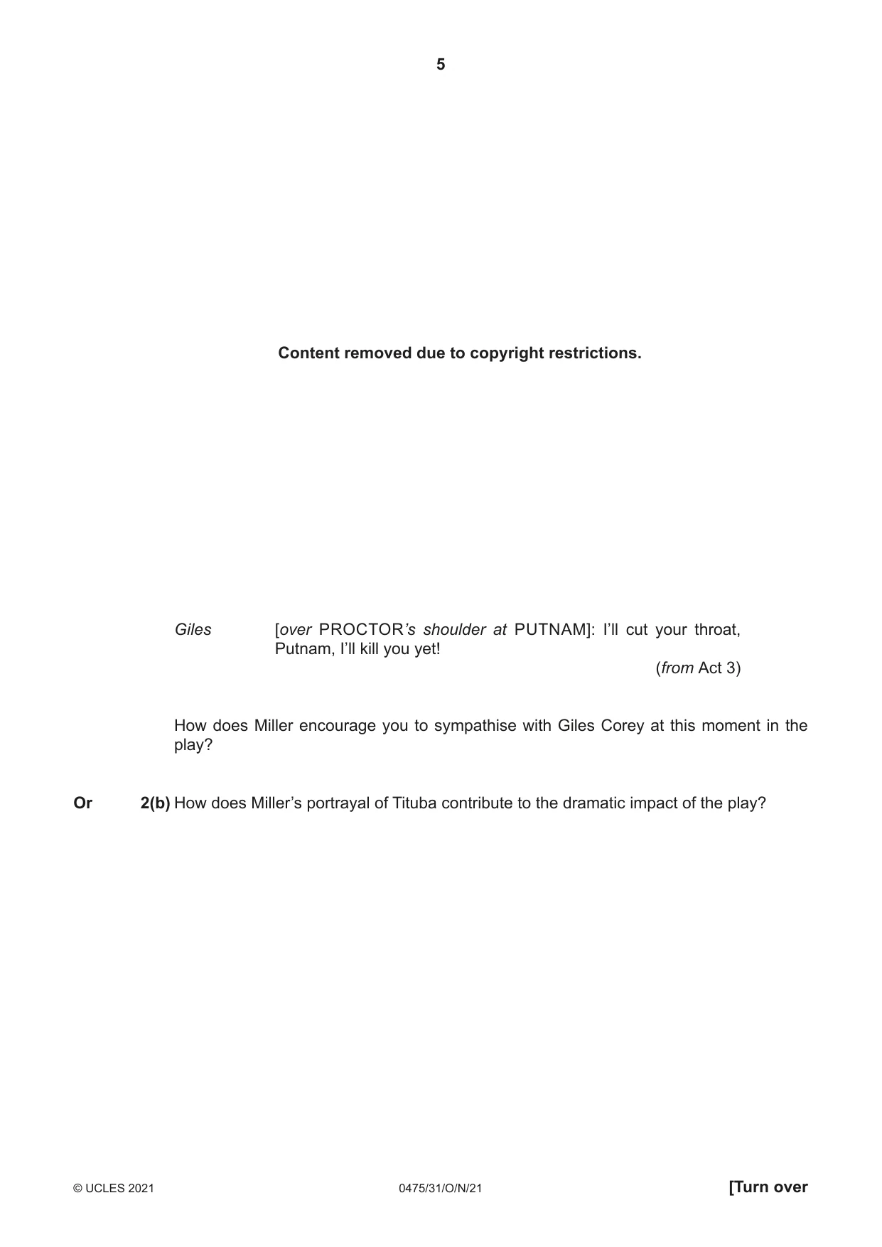 Cambridge IGCSE English - Literature in English 0475 2021 Oct/Nov Paper 3 · Variant 1 question paper, page 5 of 12
