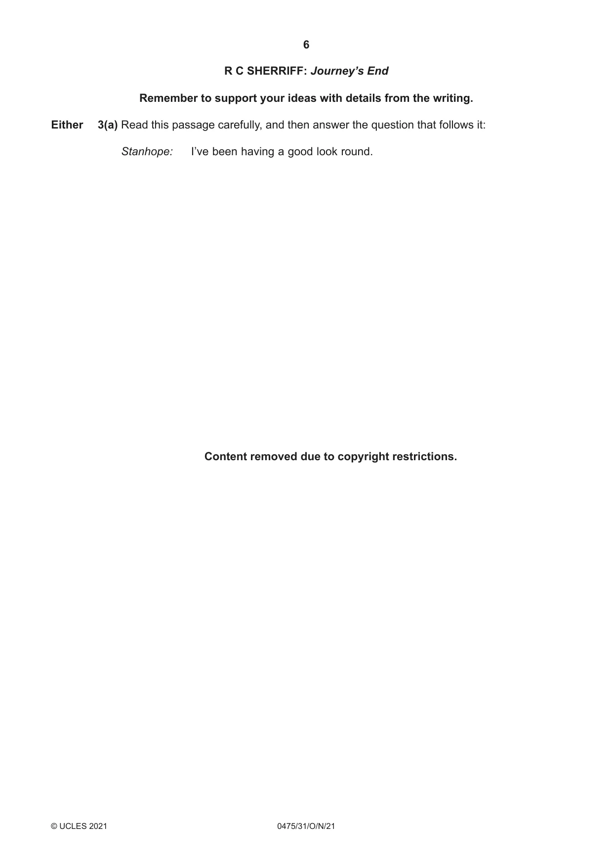 Cambridge IGCSE English - Literature in English 0475 2021 Oct/Nov Paper 3 · Variant 1 question paper, page 6 of 12