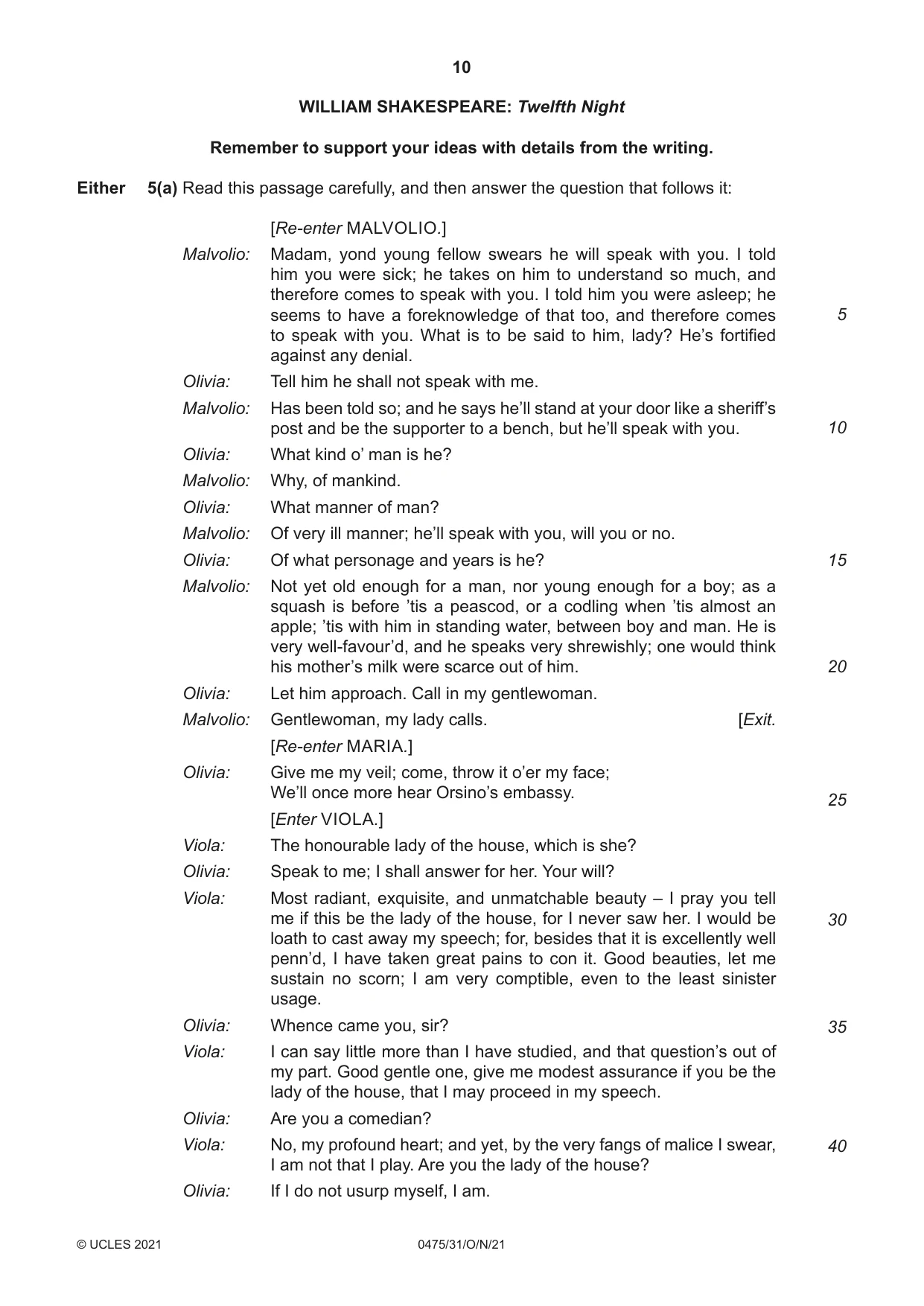 Cambridge IGCSE English - Literature in English 0475 2021 Oct/Nov Paper 3 · Variant 1 question paper, page 10 of 12